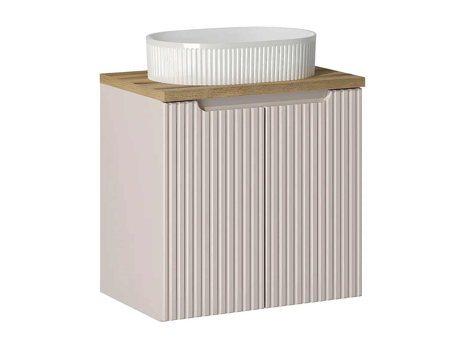 Conjunto de muebles lavabo individual 60cm 2 puertas y columna Riva Cachemira y Madera