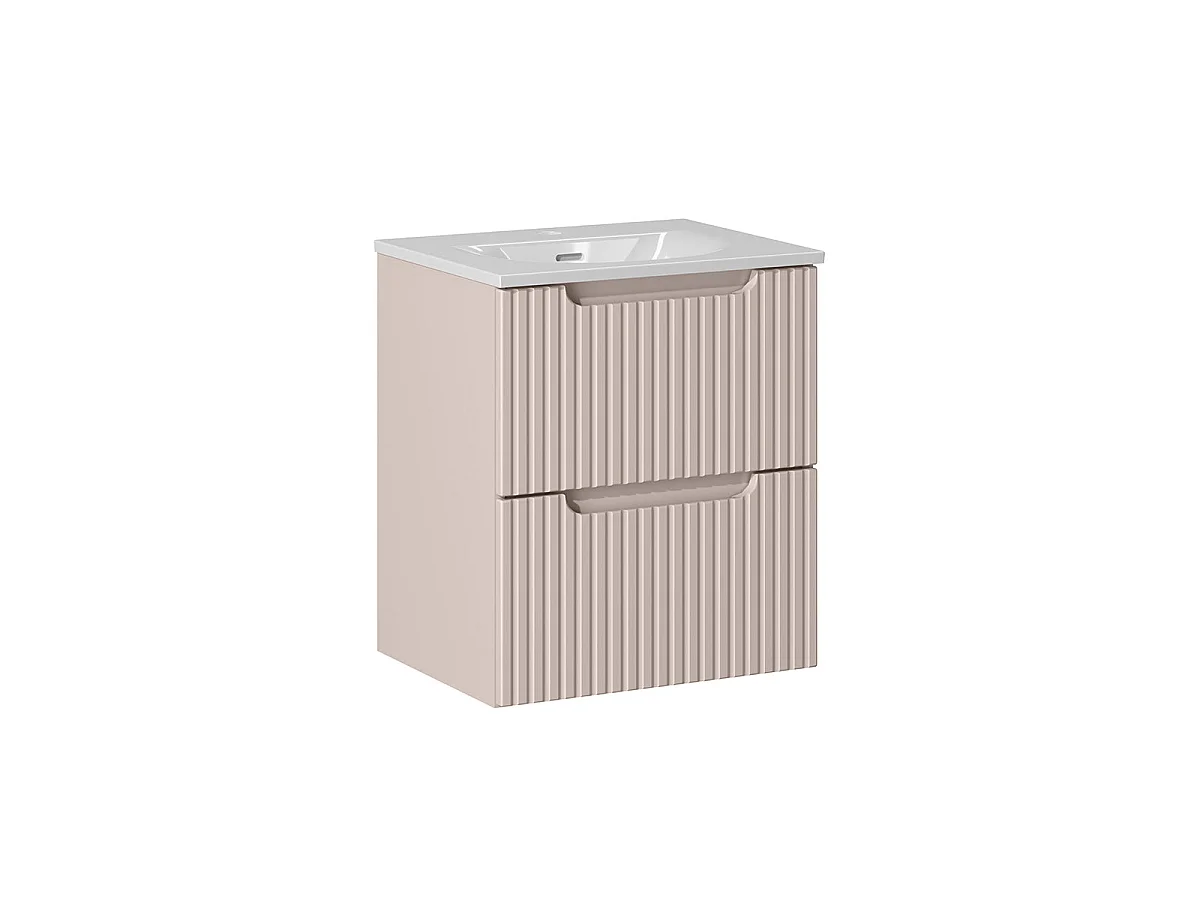 Ensemble meuble simple vasque encastrée 50cm 2 tiroirs et colonne Riva Cachemire et Bois
