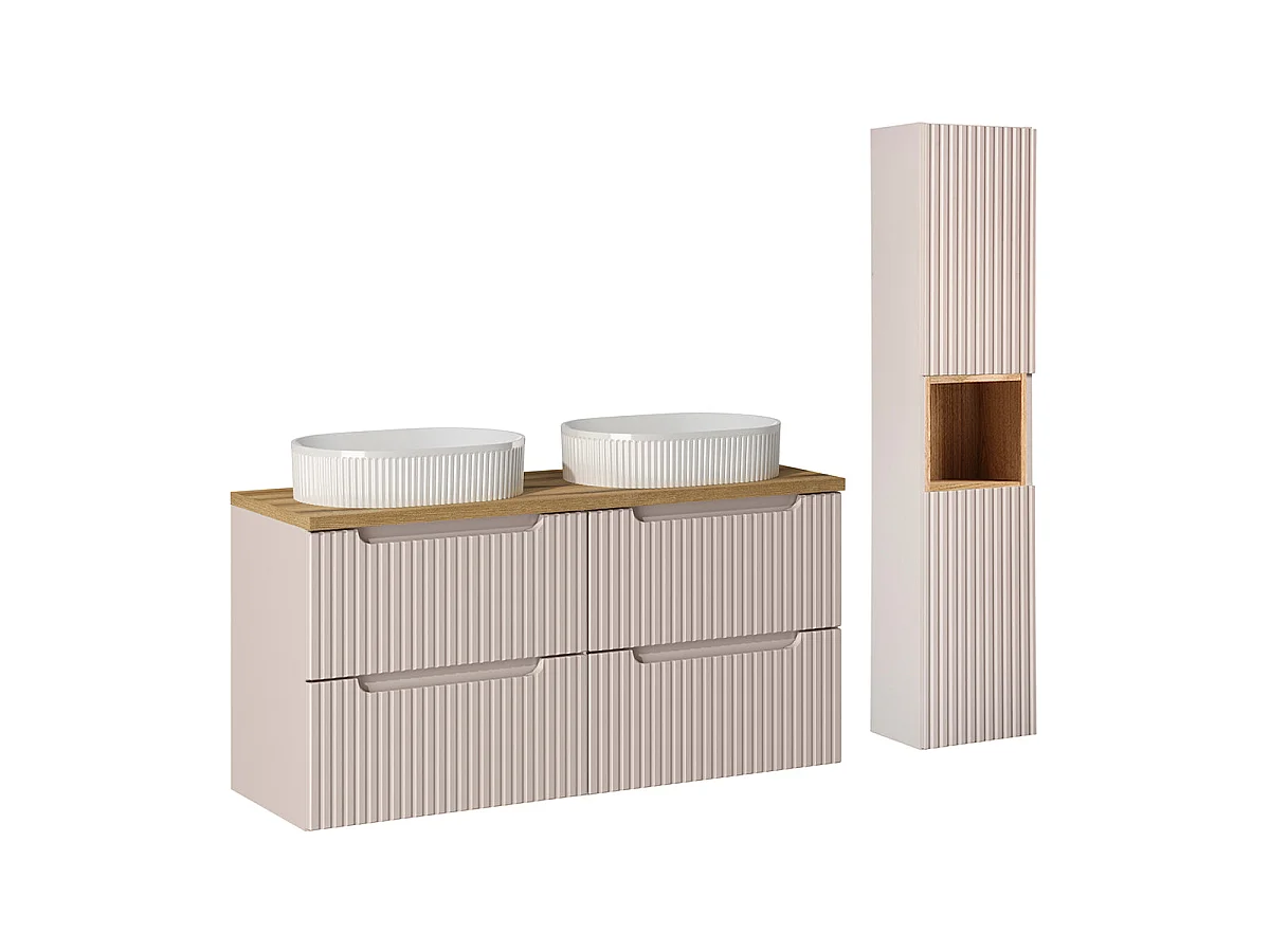 Conjunto lavatório duplo 120cm 4 gavetas coluna Riva Cashmere Madeira