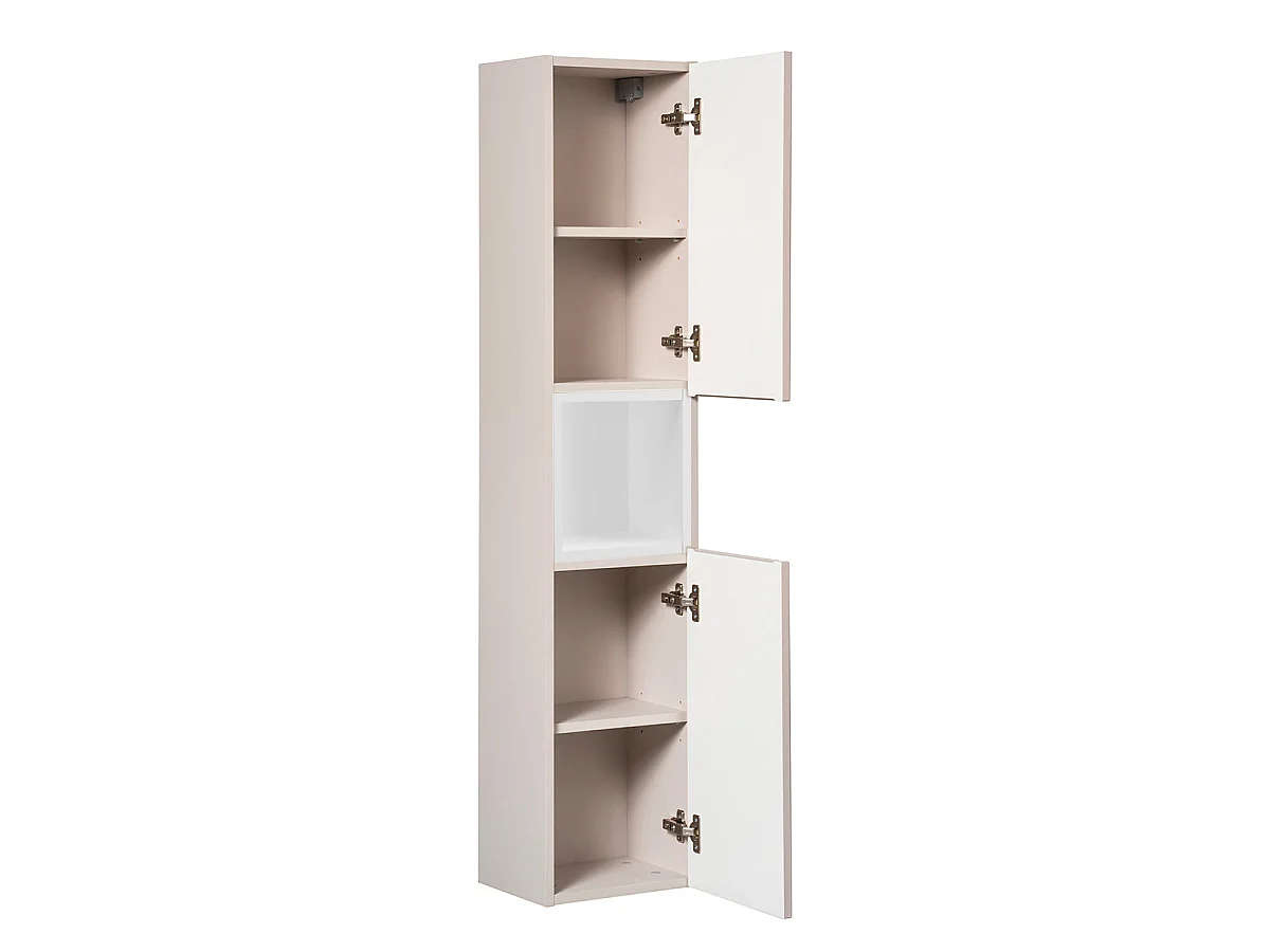 Ensemble meuble double vasque 120cm 4 tiroirs et colonne Riva Cachemire et Blanc