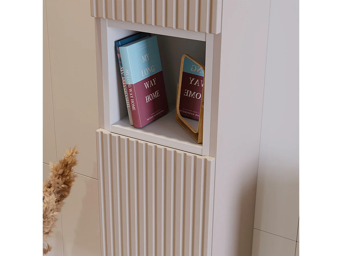 Ensemble meuble double vasque 120cm 4 tiroirs et colonne Riva Cachemire et Blanc