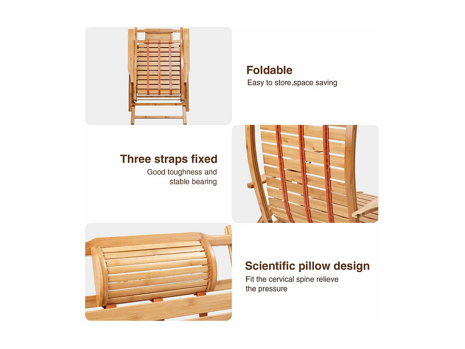 Fauteuil de jardin à bascule en ‎bambou Pliant -  Rocking chair réglable à 5 niveaux -Chaise Berçante avec Massage Repose-Pieds, Accoudoir et Oreiller Charge 150kg