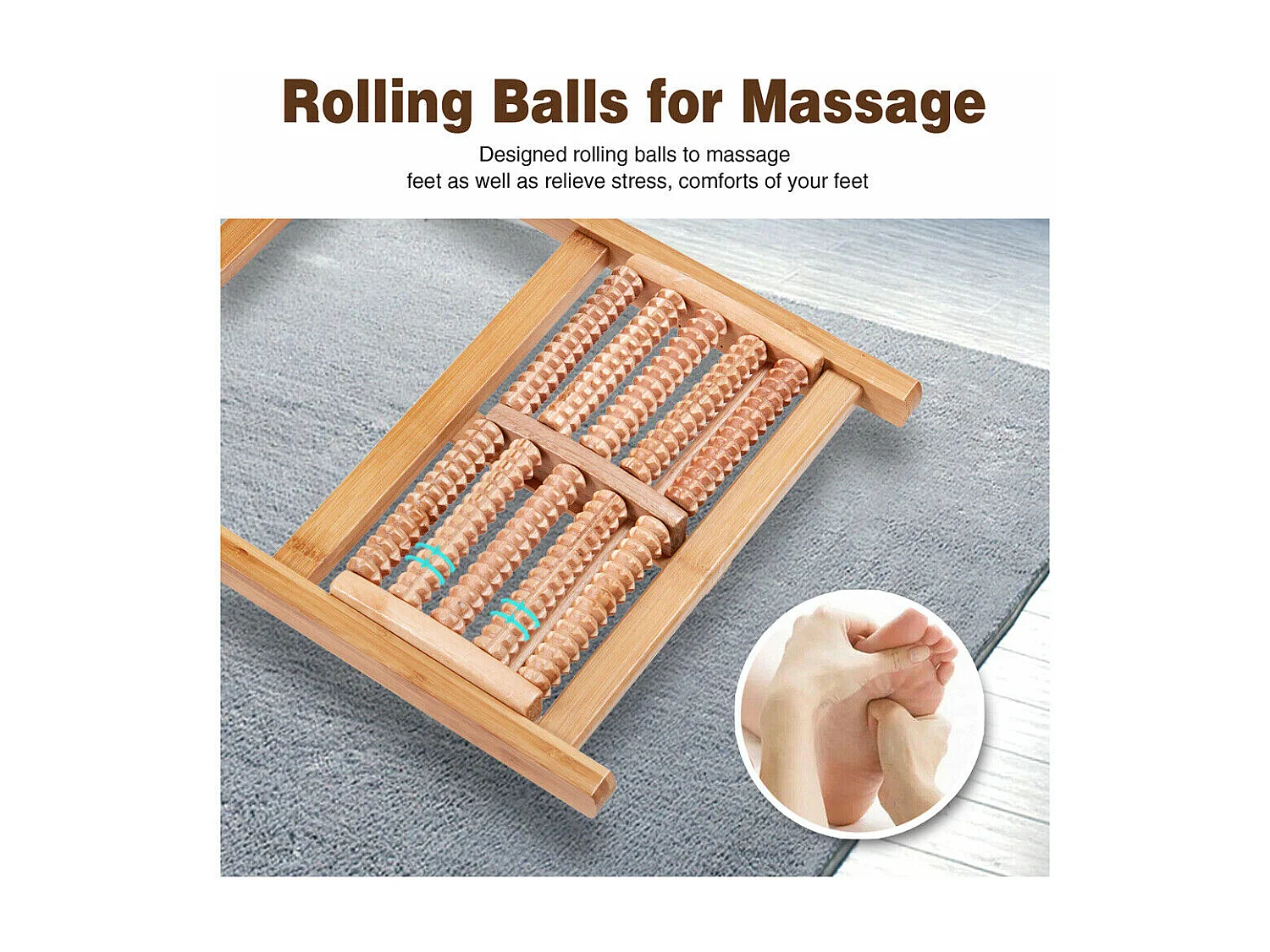 Fauteuil de jardin à bascule en ‎bambou Pliant -  Rocking chair réglable à 5 niveaux -Chaise Berçante avec Massage Repose-Pieds, Accoudoir et Oreiller Charge 150kg