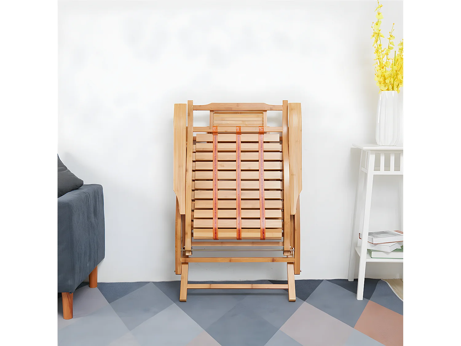 Fauteuil de jardin à bascule en ‎bambou Pliant -  Rocking chair réglable à 5 niveaux -Chaise Berçante avec Massage Repose-Pieds, Accoudoir et Oreiller Charge 150kg