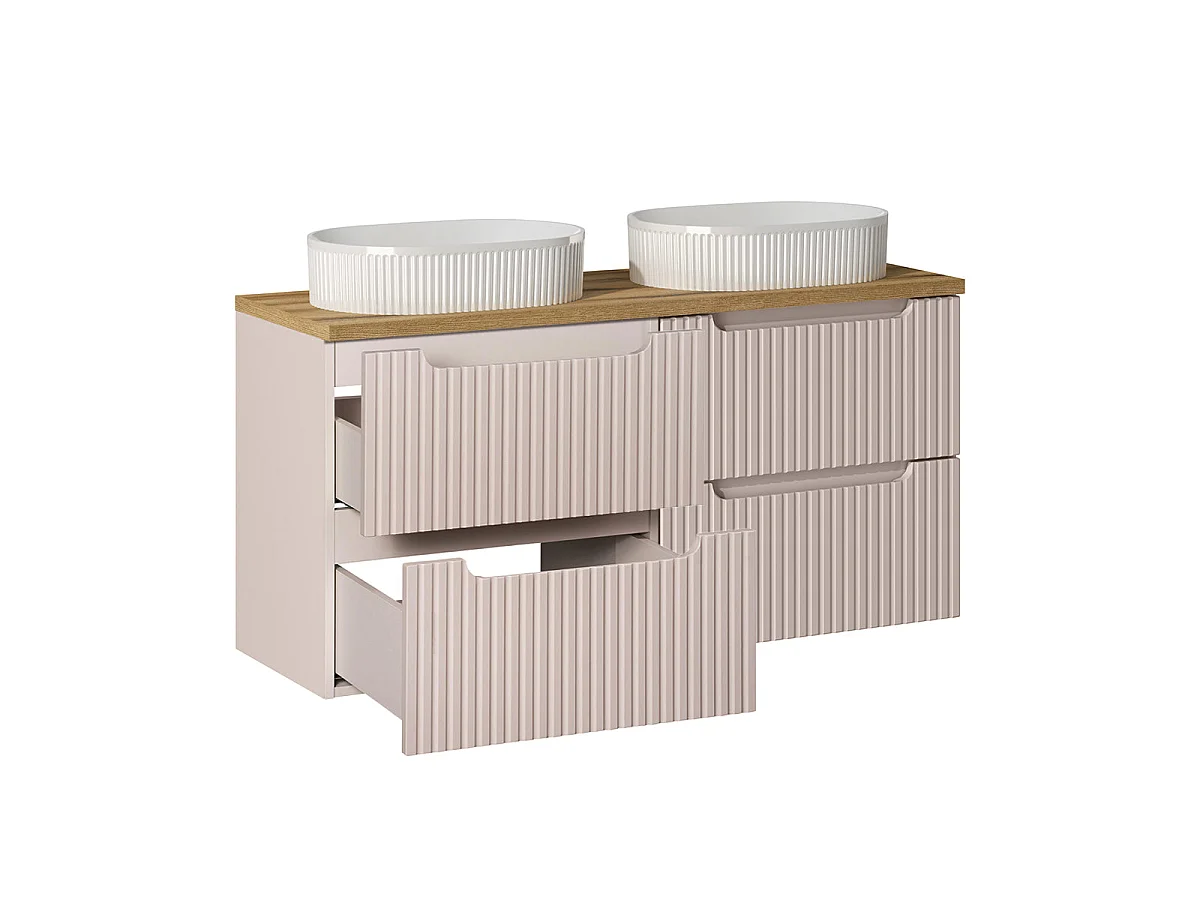 Meuble double vasque 120cm 4 tiroirs Riva Cachemire et Bois