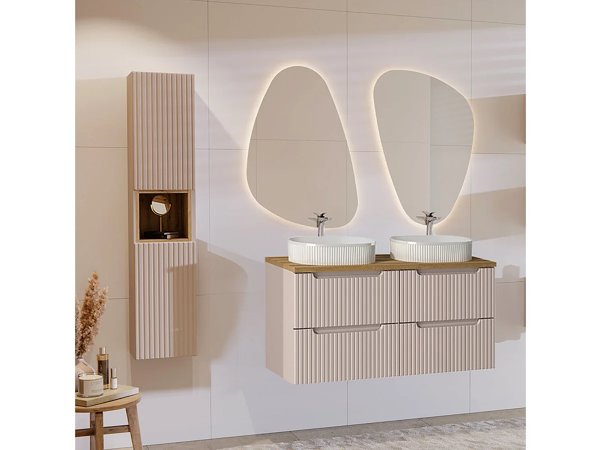 Meuble double vasque 120cm 4 tiroirs Riva Cachemire et Bois