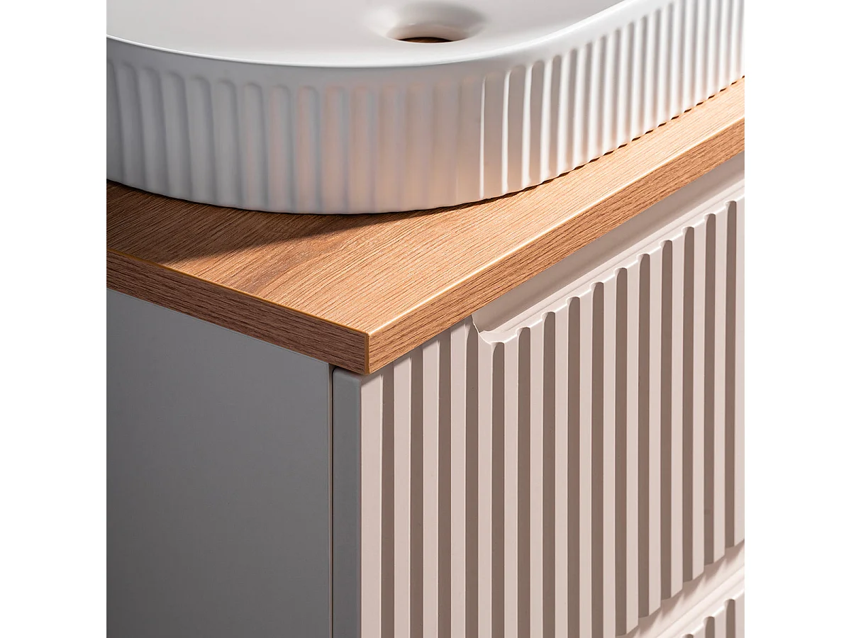 Meuble double vasque 120cm 4 tiroirs Riva Cachemire et Bois