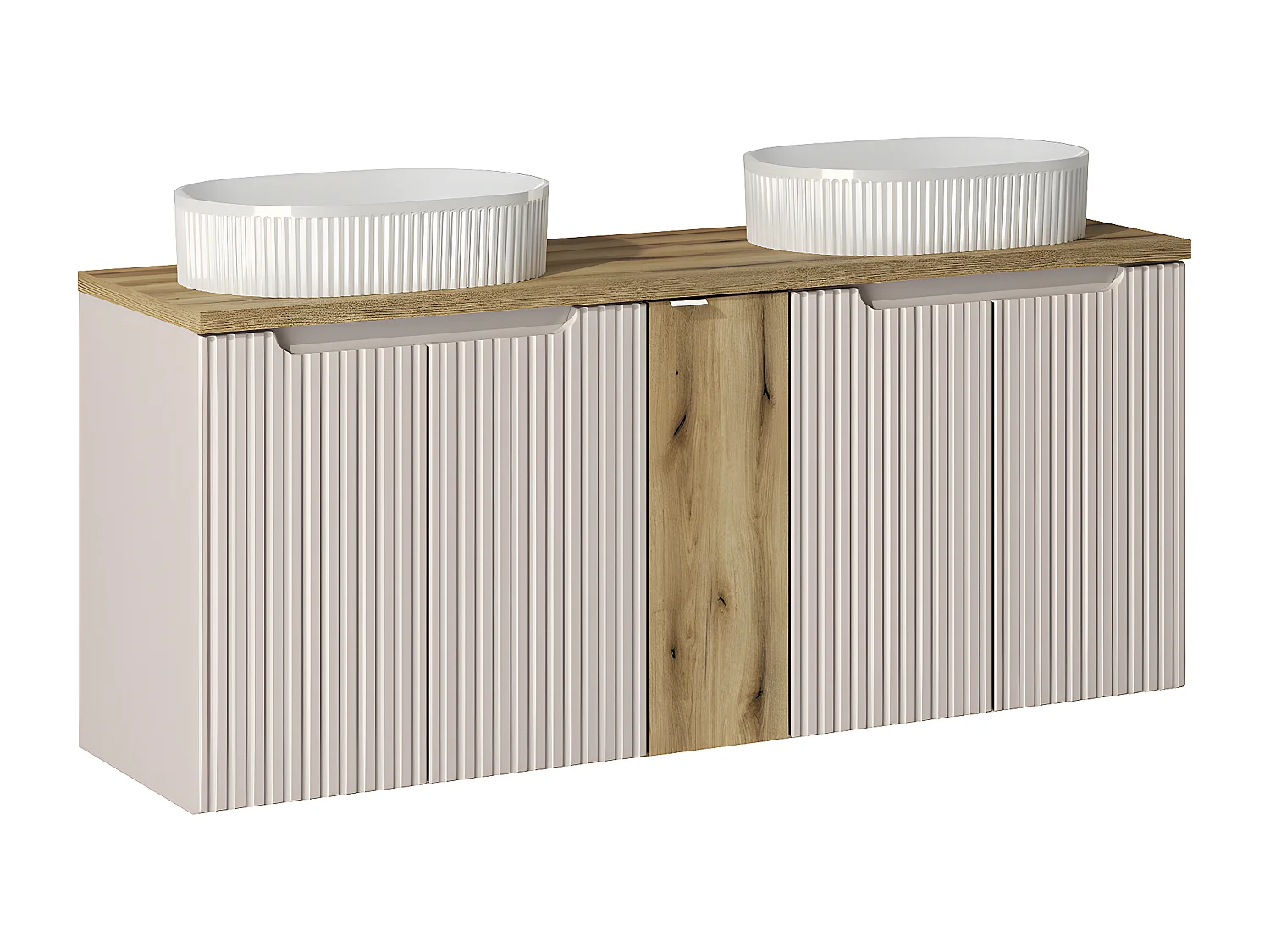 Dubbele wastafel 140cm 5 deuren Riva Kasjmier en Hout