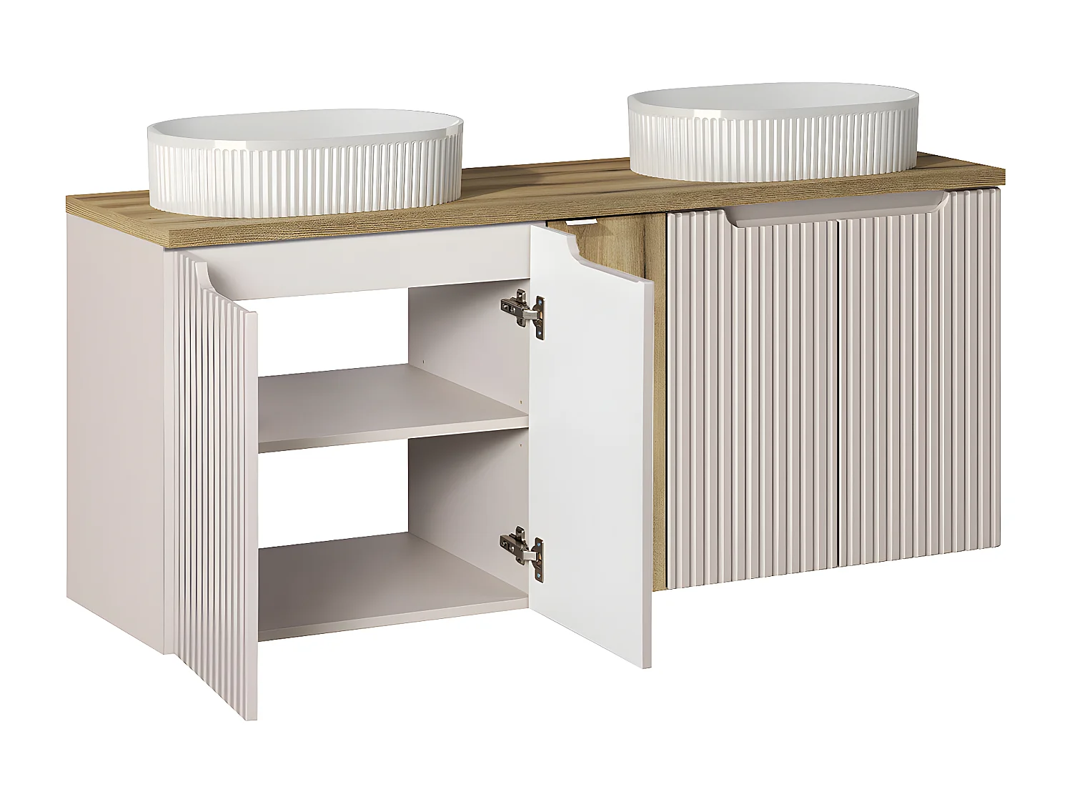 Dubbele wastafel 140cm 5 deuren Riva Kasjmier en Hout