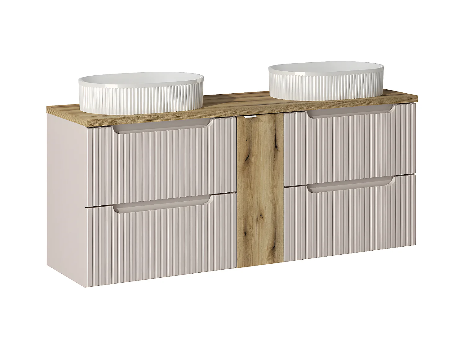 Meuble double vasque 140cm 4 tiroirs Riva Cachemire et Bois