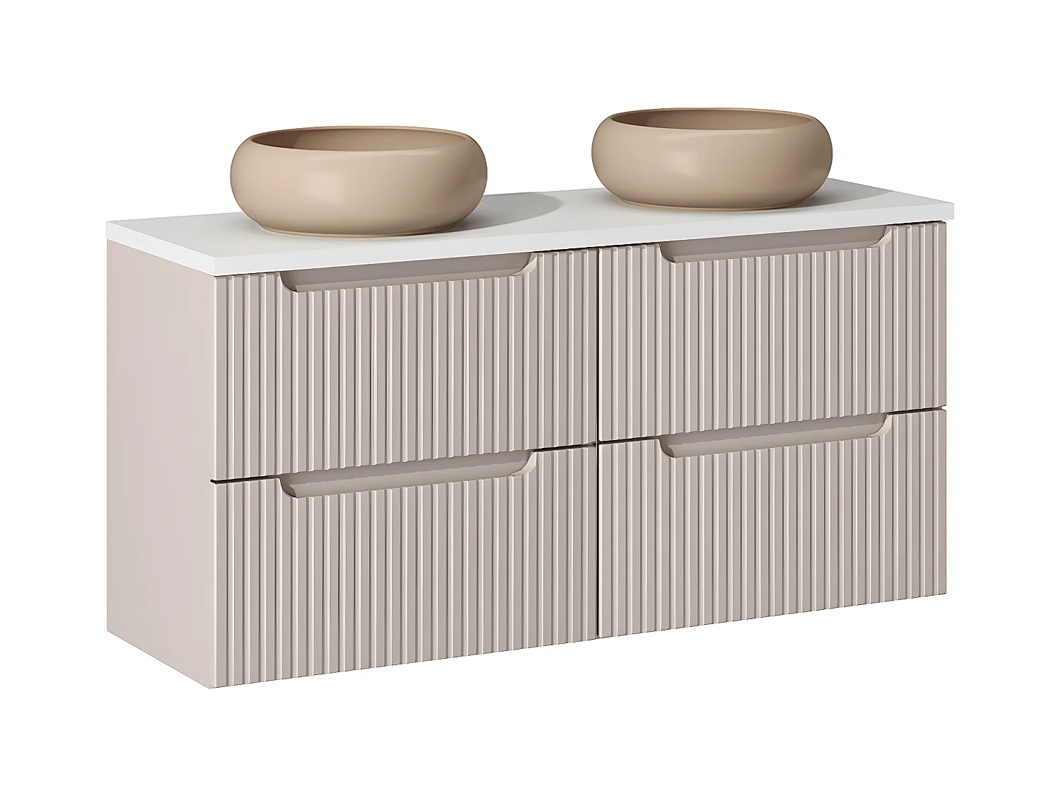 Meuble double vasque 120cm 4 tiroirs Riva Cachemire et Blanc