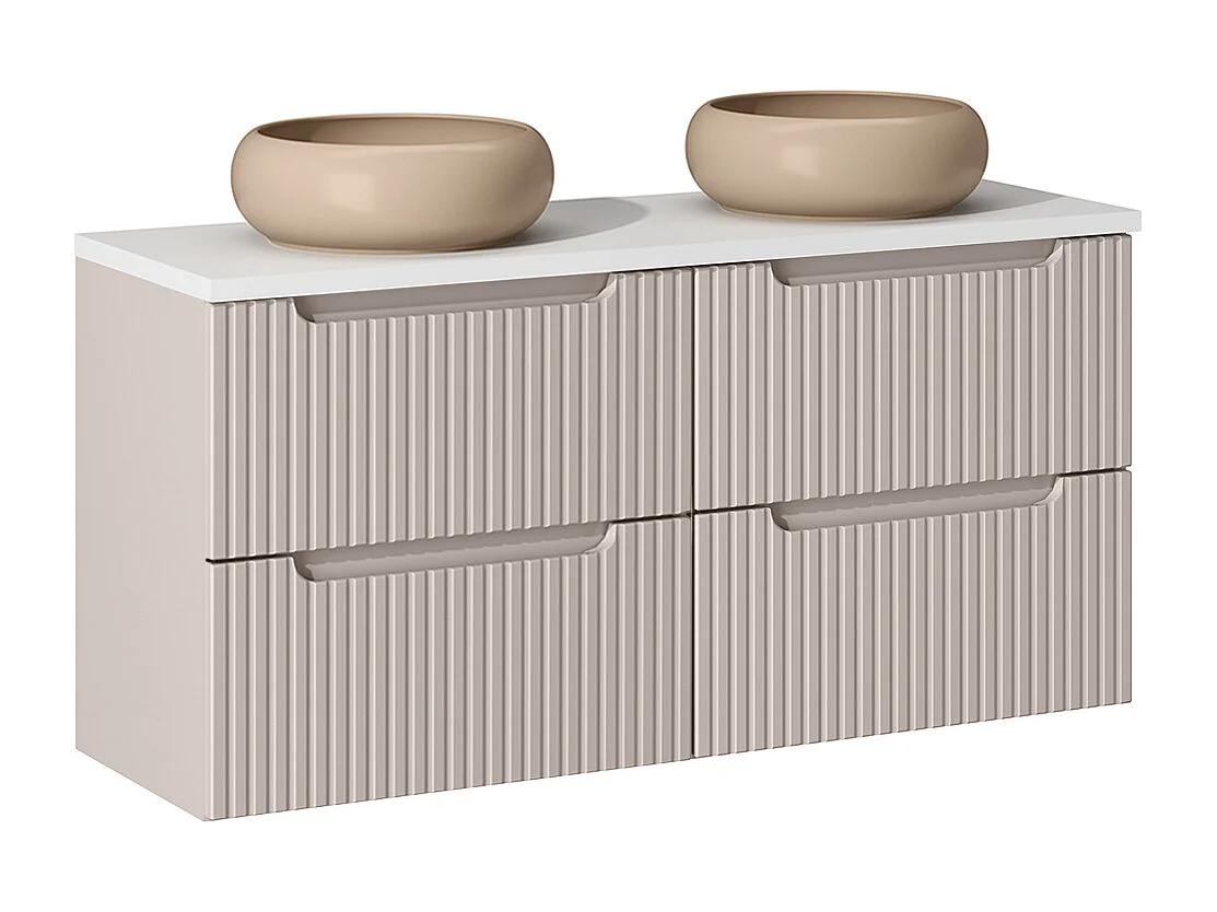 Meuble double vasque 120cm 4 tiroirs Riva Cachemire et Blanc