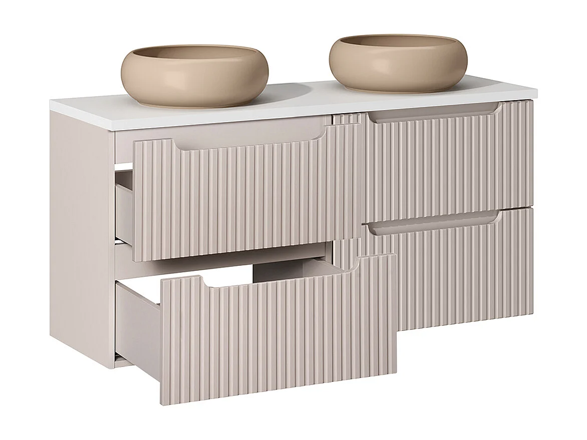 Meuble double vasque 120cm 4 tiroirs Riva Cachemire et Blanc