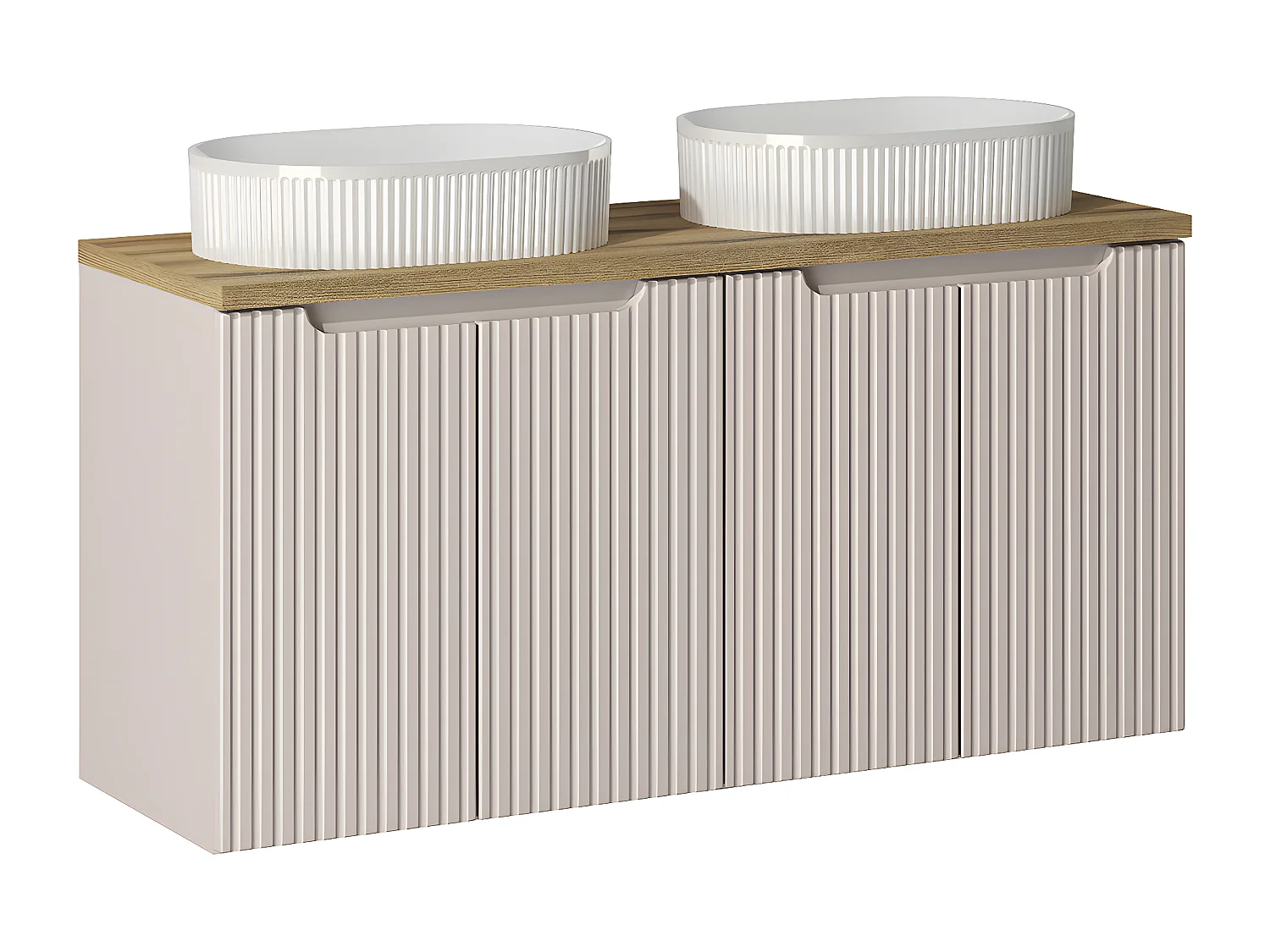 Dubbele wastafel 120cm 4 deuren Riva Kasjmier en Hout