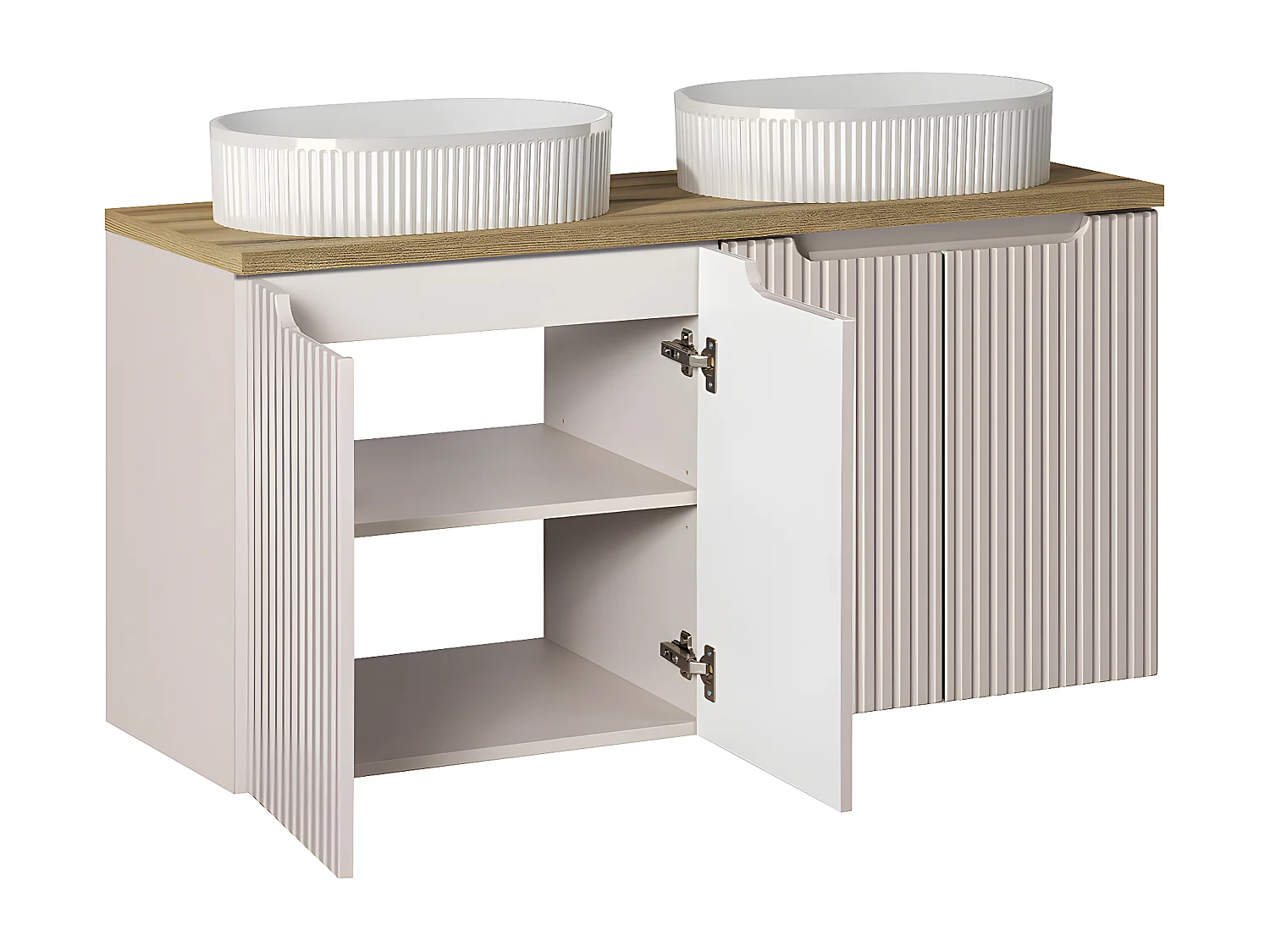 Dubbele wastafel 120cm 4 deuren Riva Kasjmier en Hout