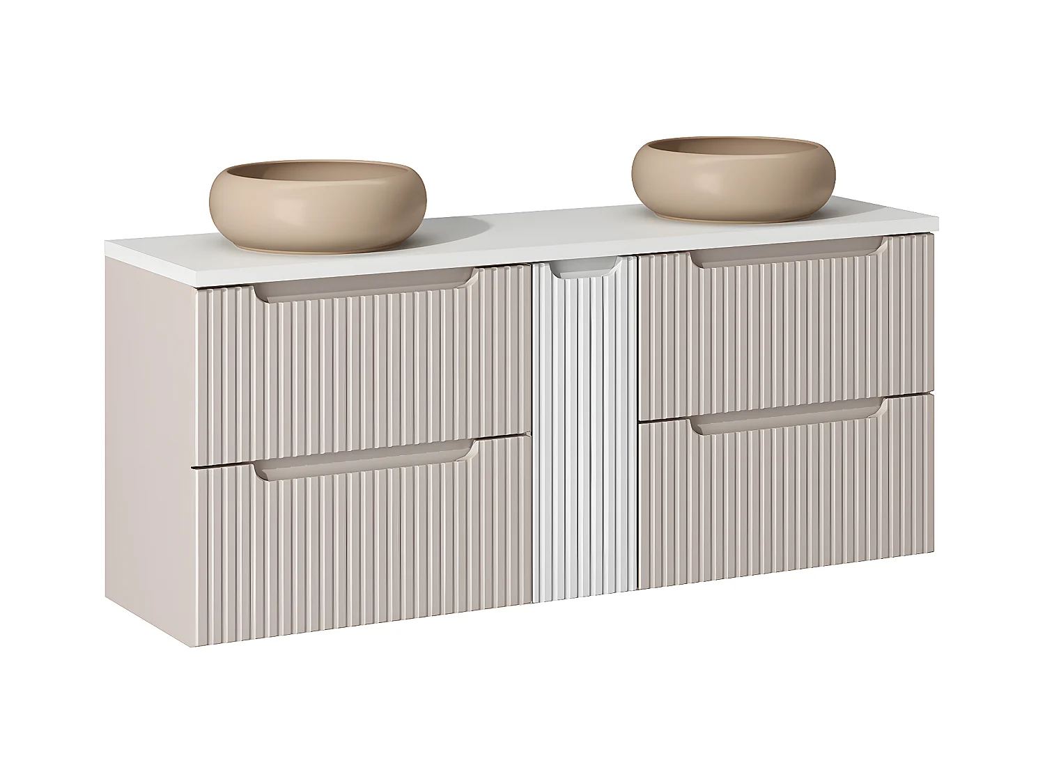 Meuble double vasque 140cm 4 tiroirs Riva Cachemire et Blanc