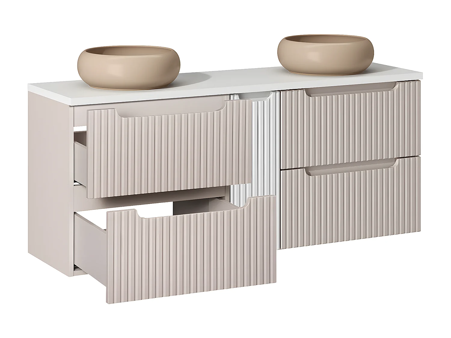 Mueble doble lavabo 140cm 4 cajones Riva Cachemira y Blanco