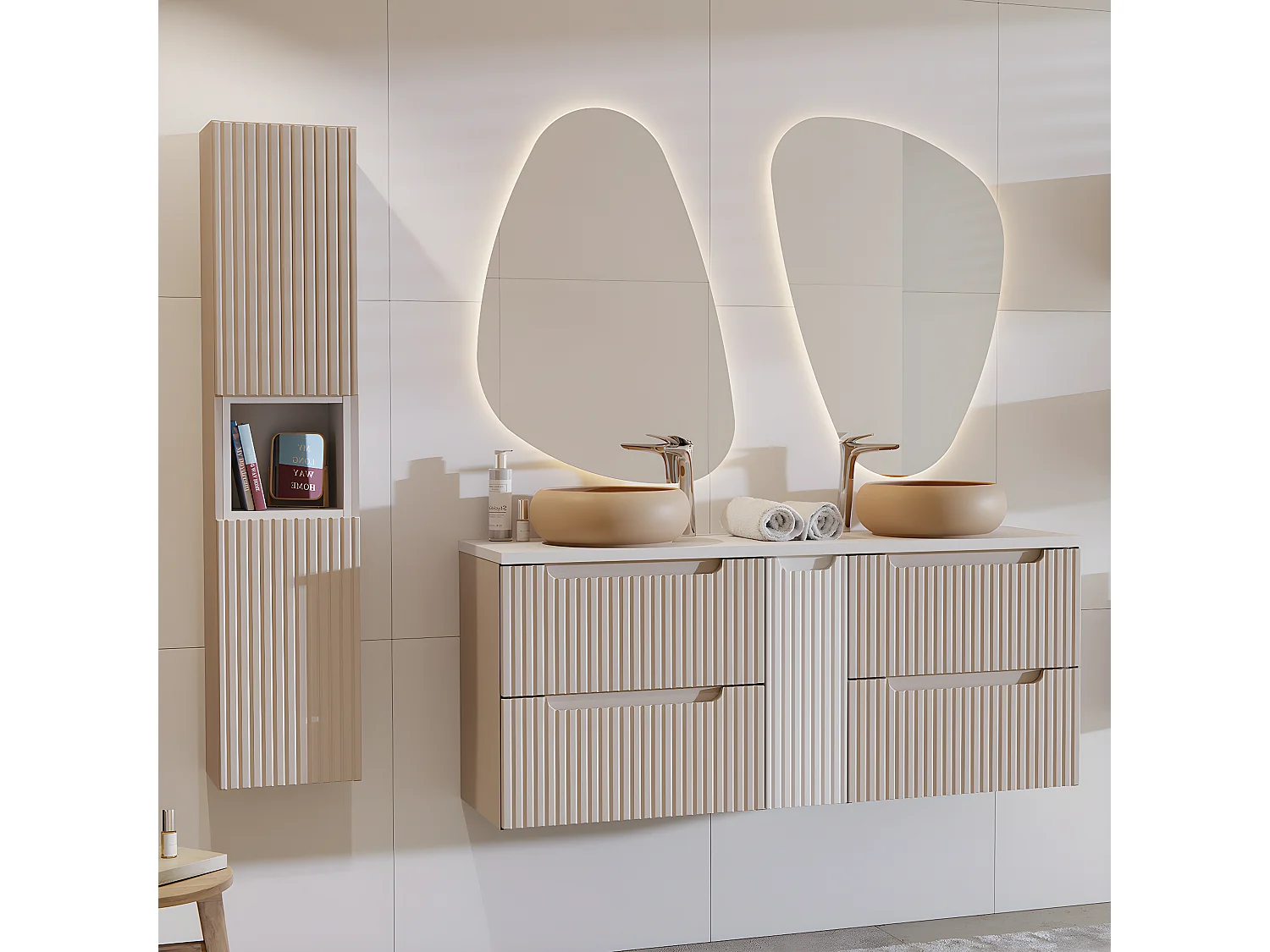 Mueble doble lavabo 140cm 4 cajones Riva Cachemira y Blanco