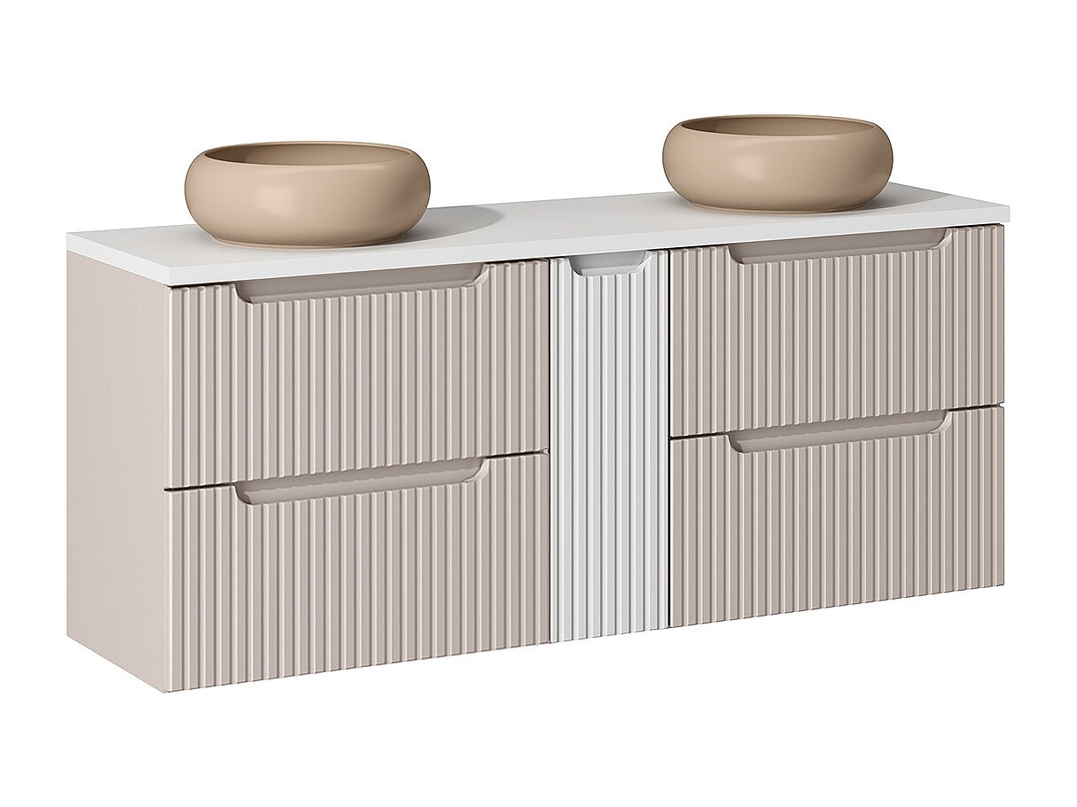 Meuble double vasque 140cm 4 tiroirs Riva Cachemire et Blanc