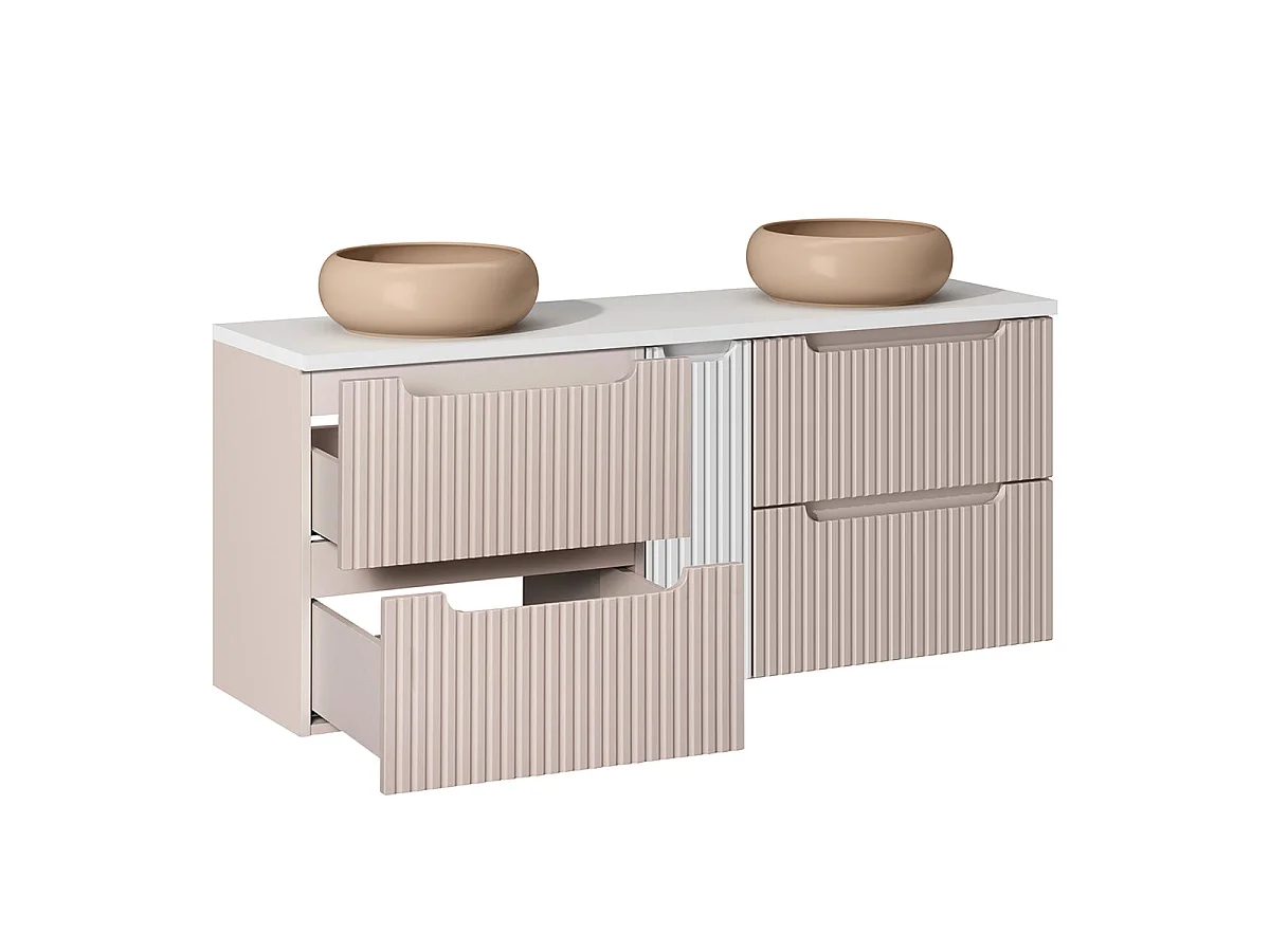 Móvel de lavatório duplo 140cm 4 gavetas Riva Caxemira e Branco