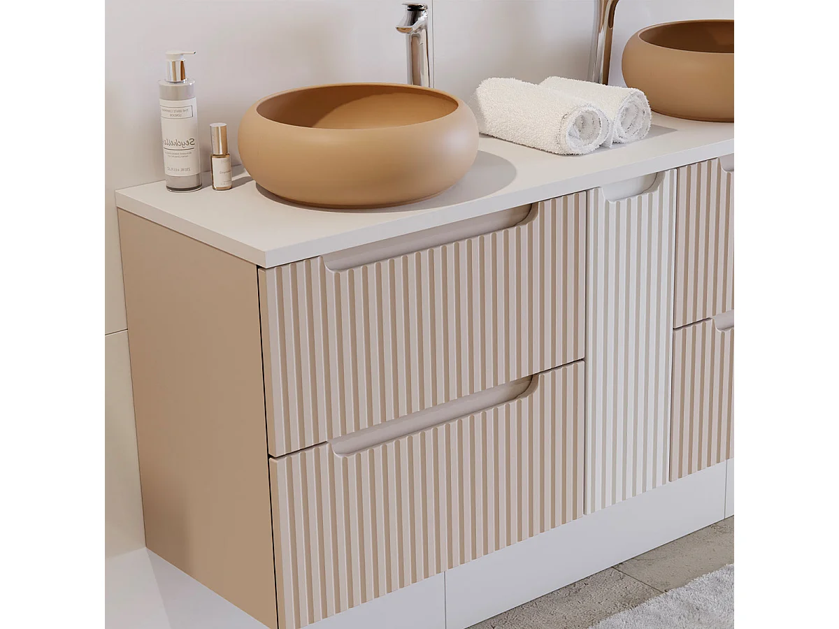 Móvel de lavatório duplo 140cm 4 gavetas Riva Caxemira e Branco