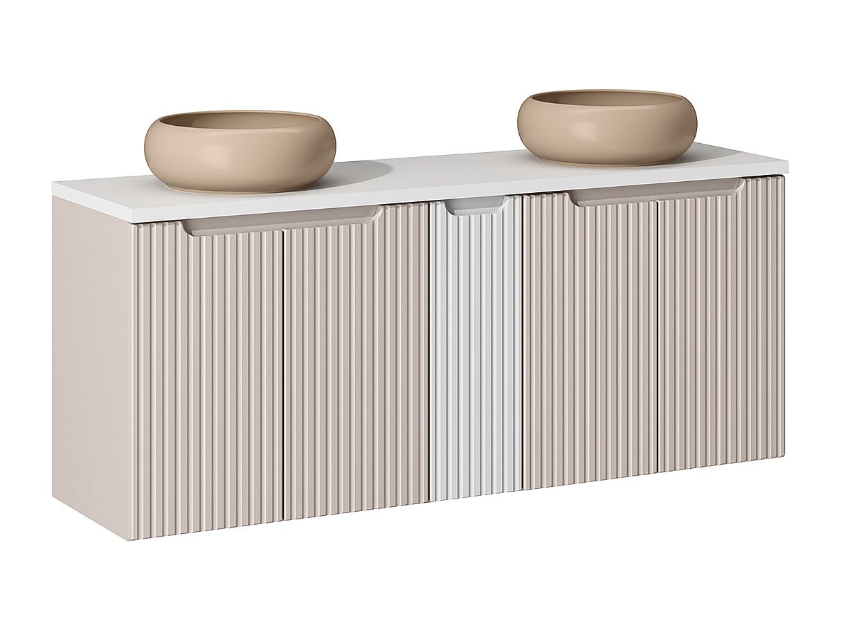 Meuble double vasque 140cm 5 portes Riva Cachemire et Blanc