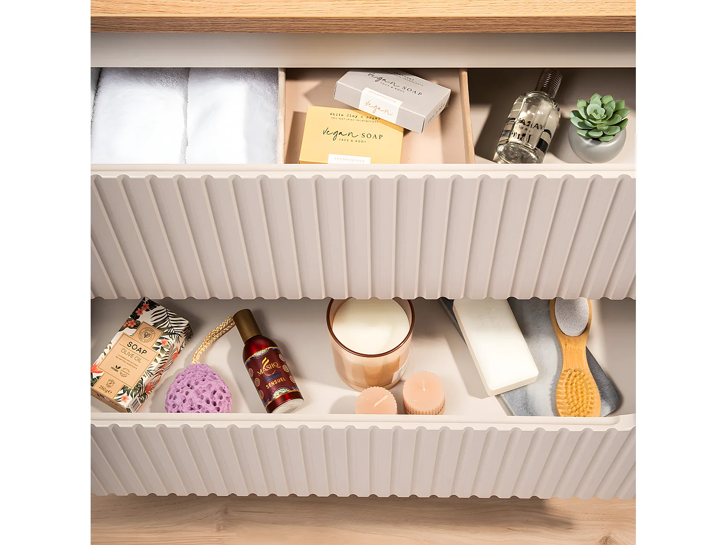 Meuble simple vasque encastrée 60cm 2 tiroirs Riva Cachemire