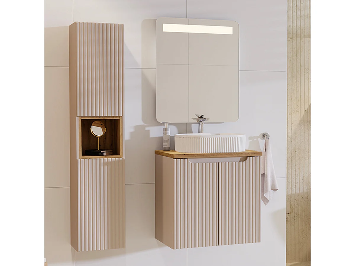 Móvel simples lavatório 60cm 2 portas Riva Caxemira e Madeira