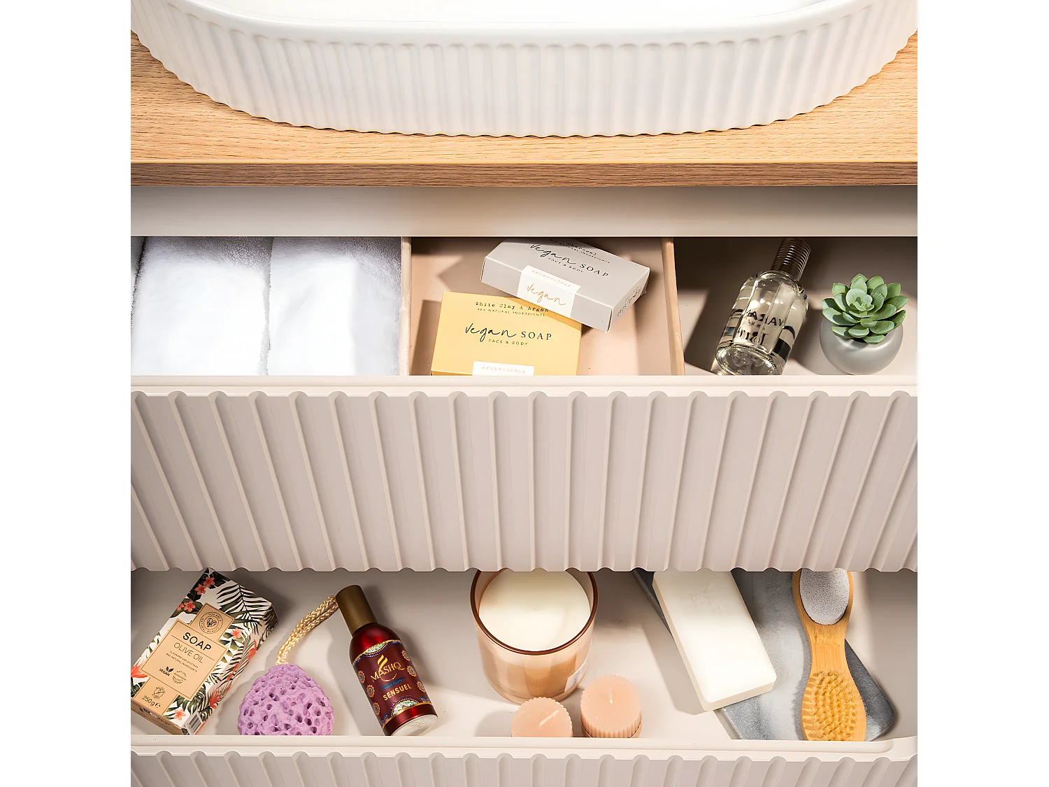 Meuble simple vasque 60cm 2 tiroirs Riva Cachemire et Bois