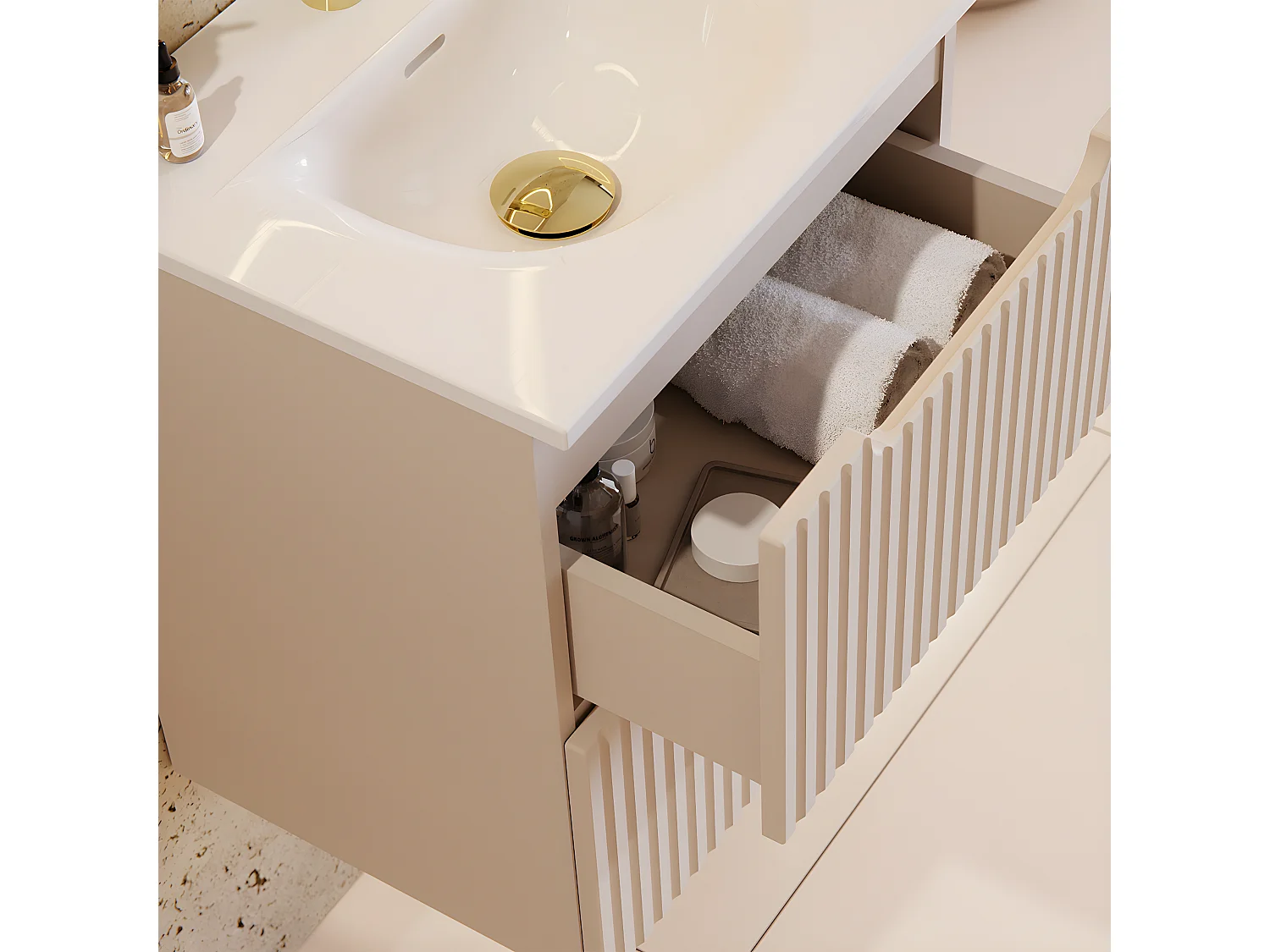 Meuble simple vasque encastrée 50cm 2 tiroirs Riva Cachemire