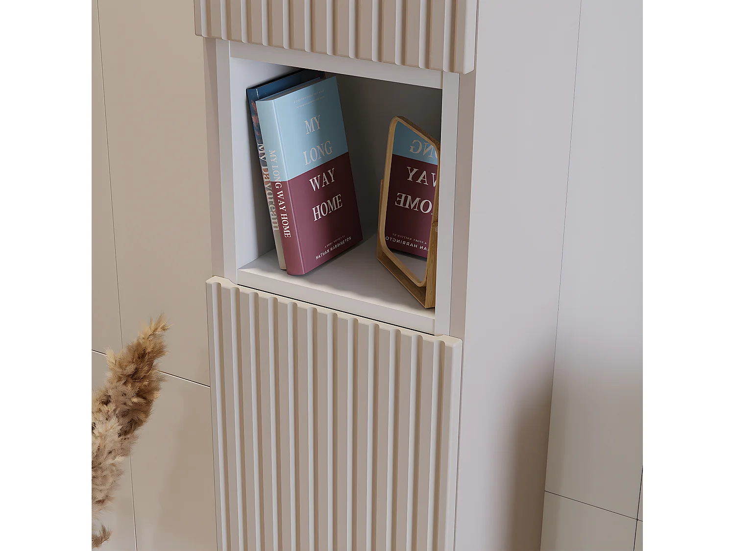 Colonne murale 2 portes 1 niche Riva Cachemire et Blanc