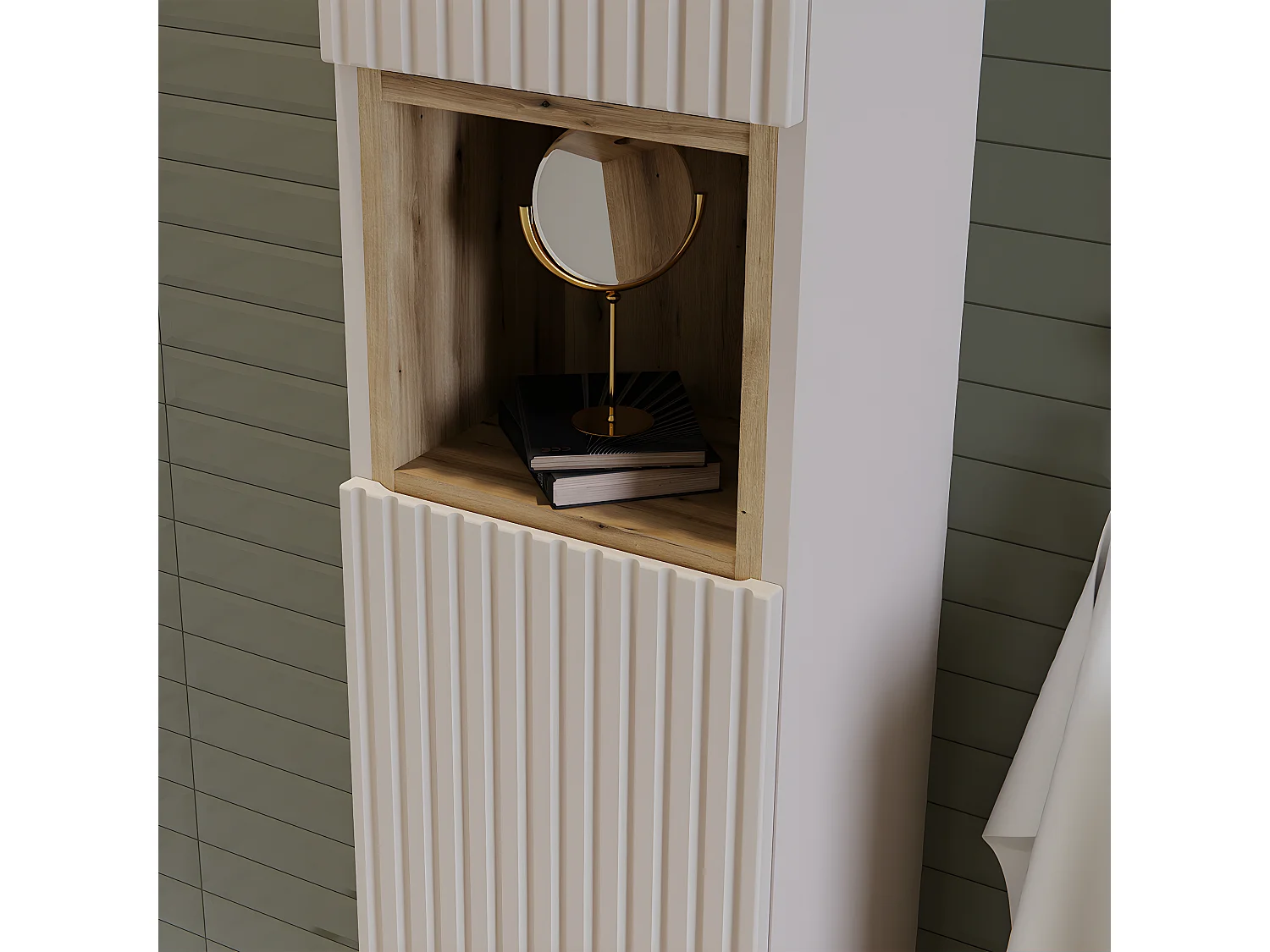 Colonne murale 2 portes 1 niche Riva Cachemire et Bois