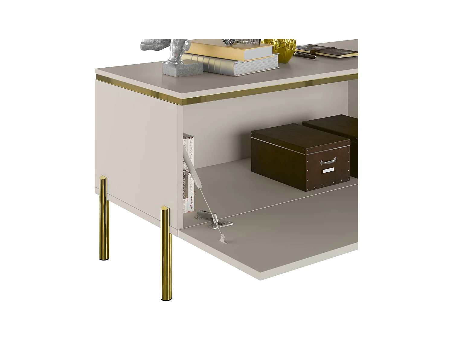 Mueble de TV con 2 puertas - Beige y dorado - VUKIA de Pascal MORABITO