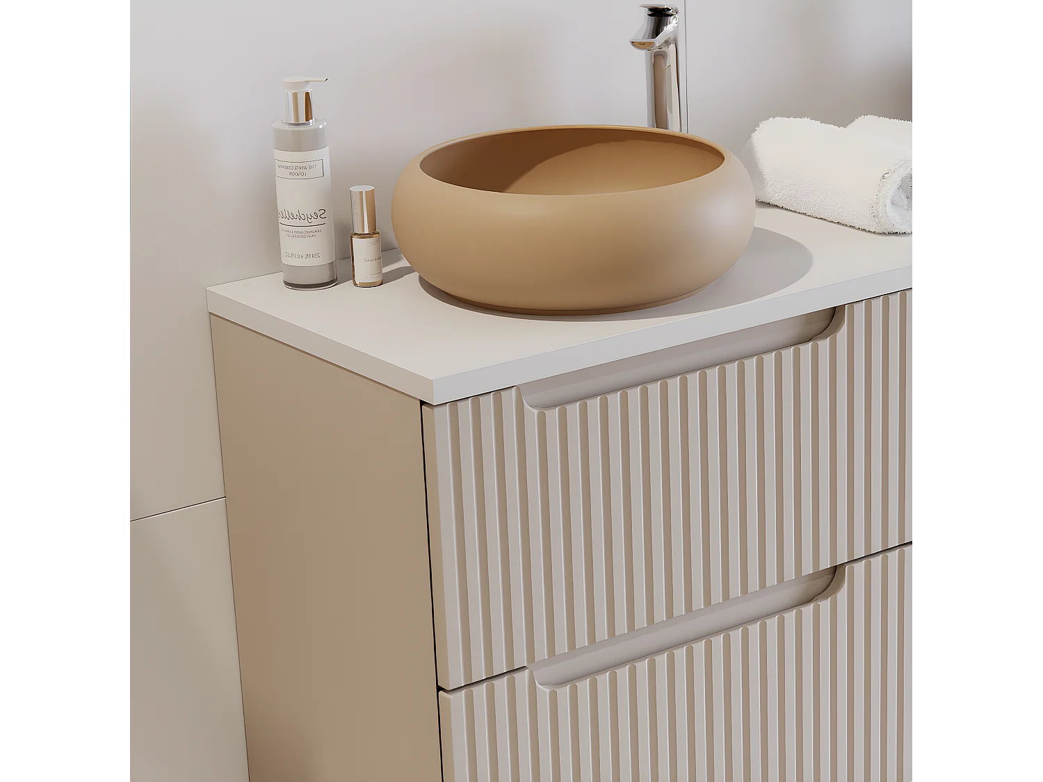 Meuble sous-vasque 120cm 4 tiroirs plan de toilette Riva Cachemire et Blanc
