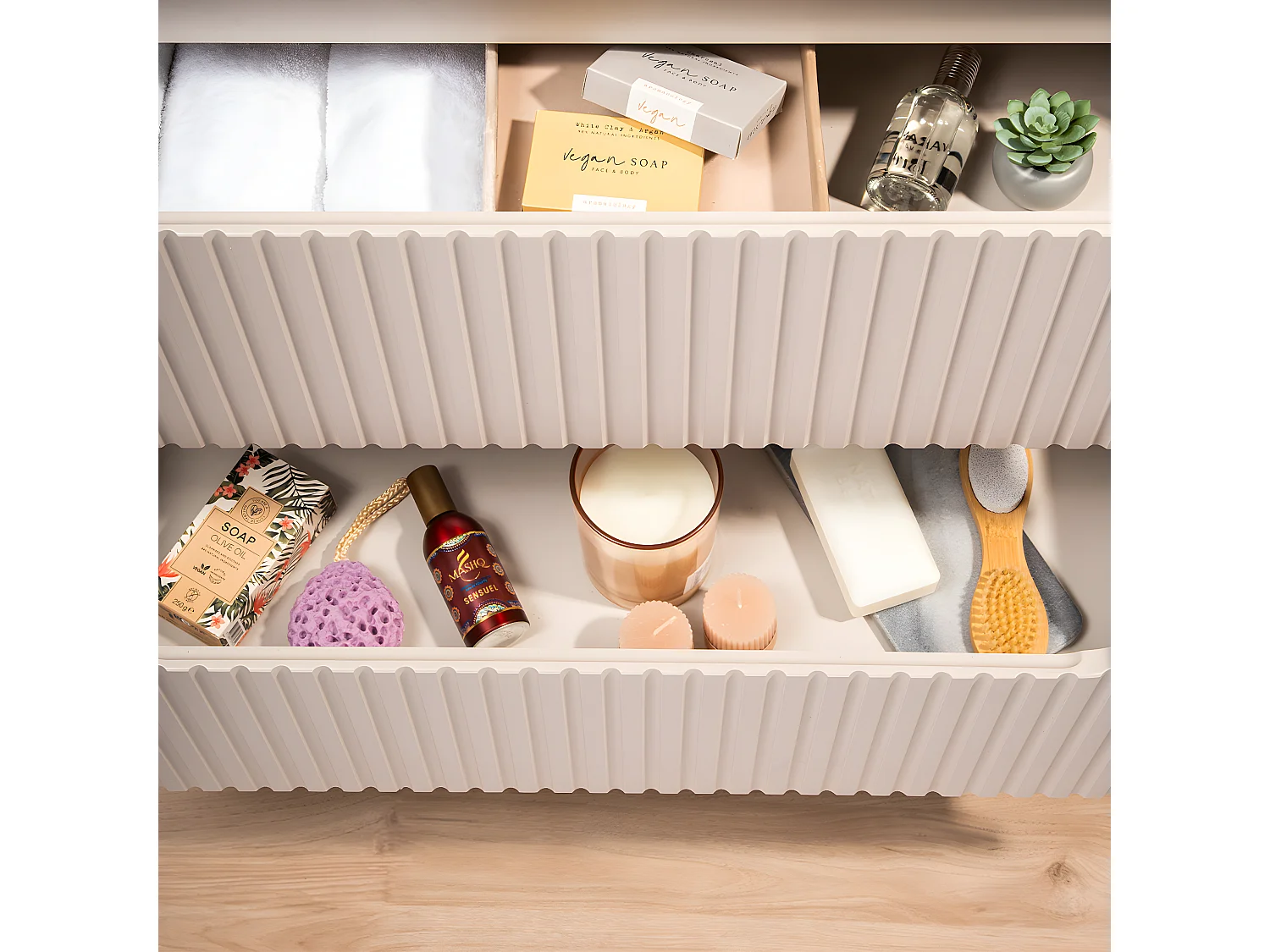 Meuble sous-vasque 120cm 4 tiroirs plan de toilette Riva Cachemire et Blanc