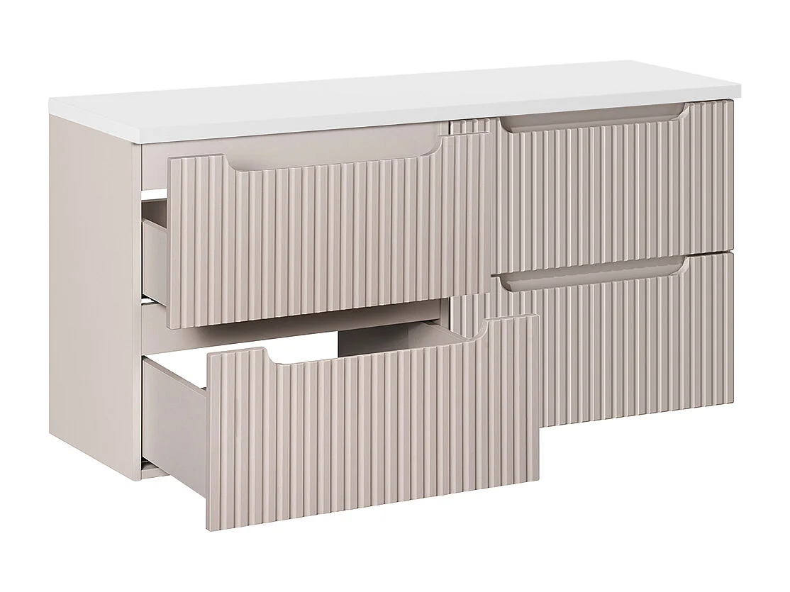 Mueble bajo lavabo 120cm 4 cajones encimera Riva Cachemira y Blanco