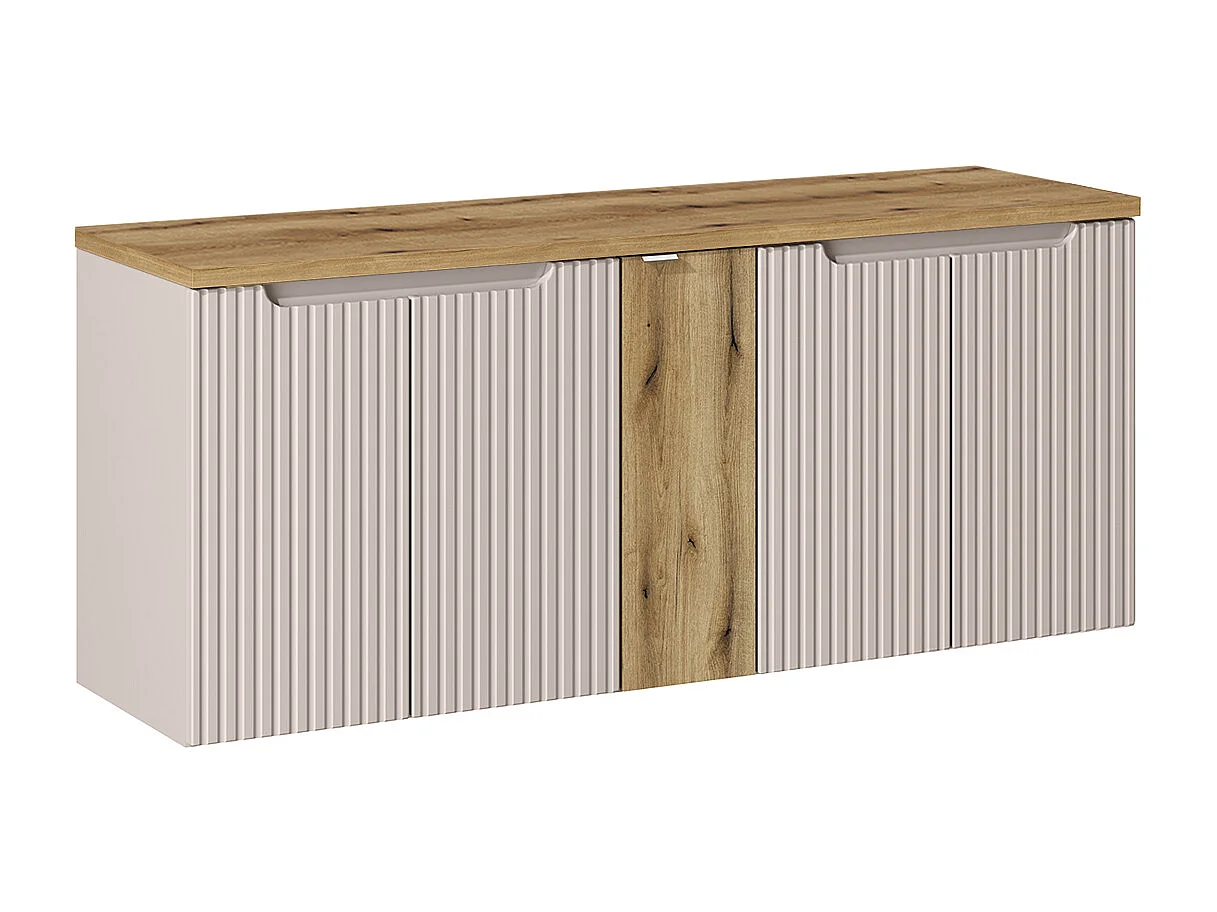 Meuble sous-vasque 140cm 5 portes plan de toilette Riva Cachemire et Bois