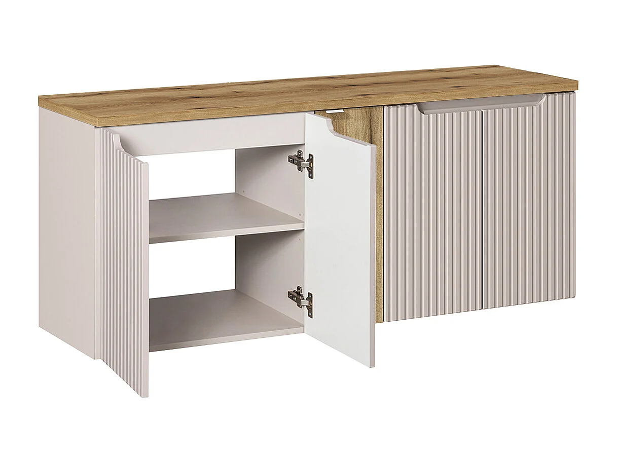 Meuble sous-vasque 140cm 5 portes plan de toilette Riva Cachemire et Bois
