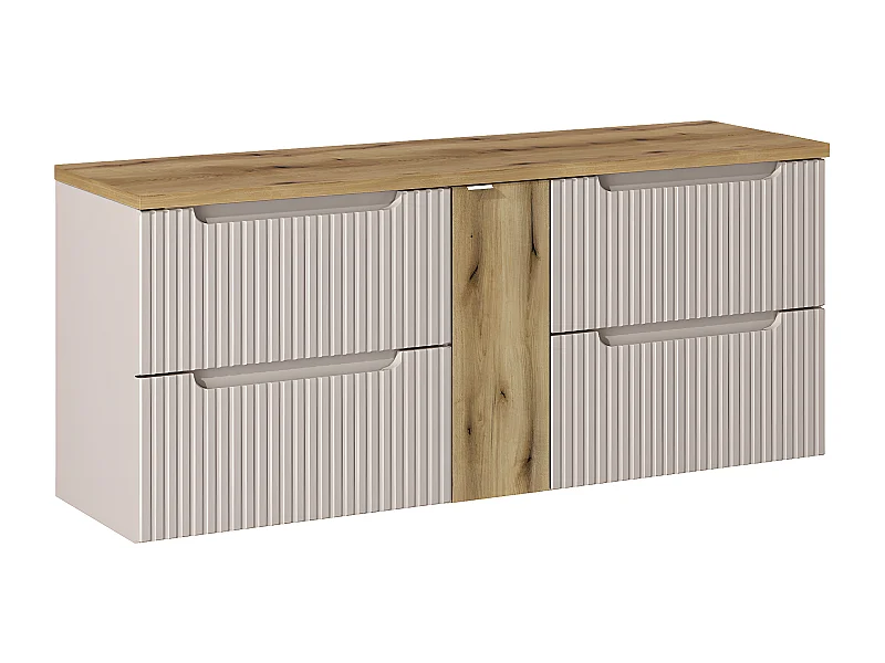 Meuble sous-vasque 140cm 4 tiroirs plan de toilette Riva Cachemire et Bois