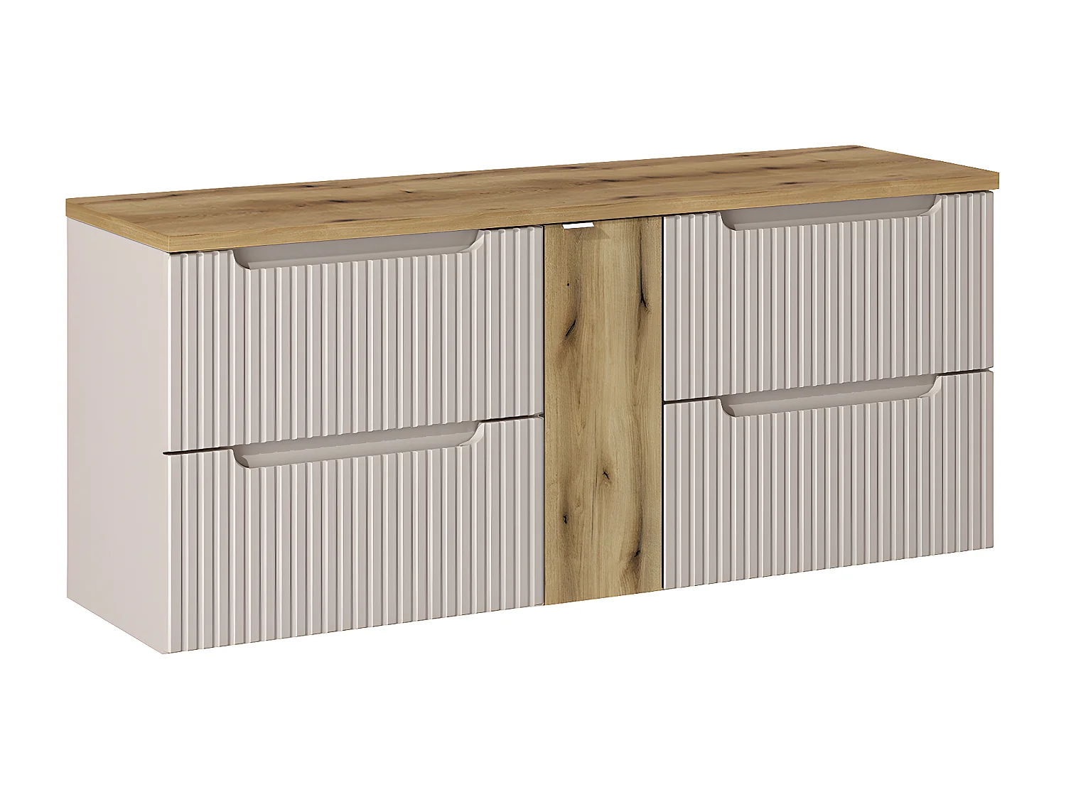 Meuble sous-vasque 140cm 4 tiroirs plan de toilette Riva Cachemire et Bois