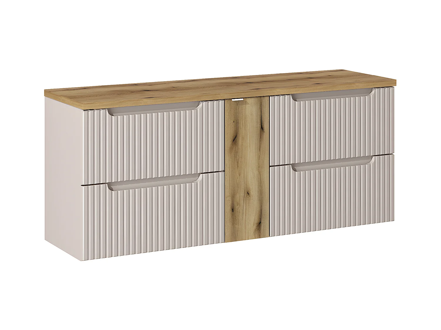 Wastafelonderbouw 140cm 4 laden Riva Cashmere en Wood wastafelonderbouw