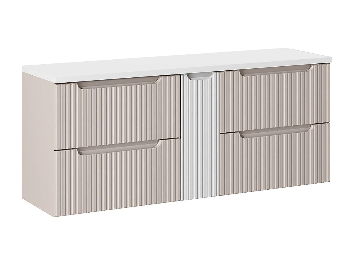 Wastafelonderbouw 140cm 4 lades Riva Cashmere en Wit badmeubel