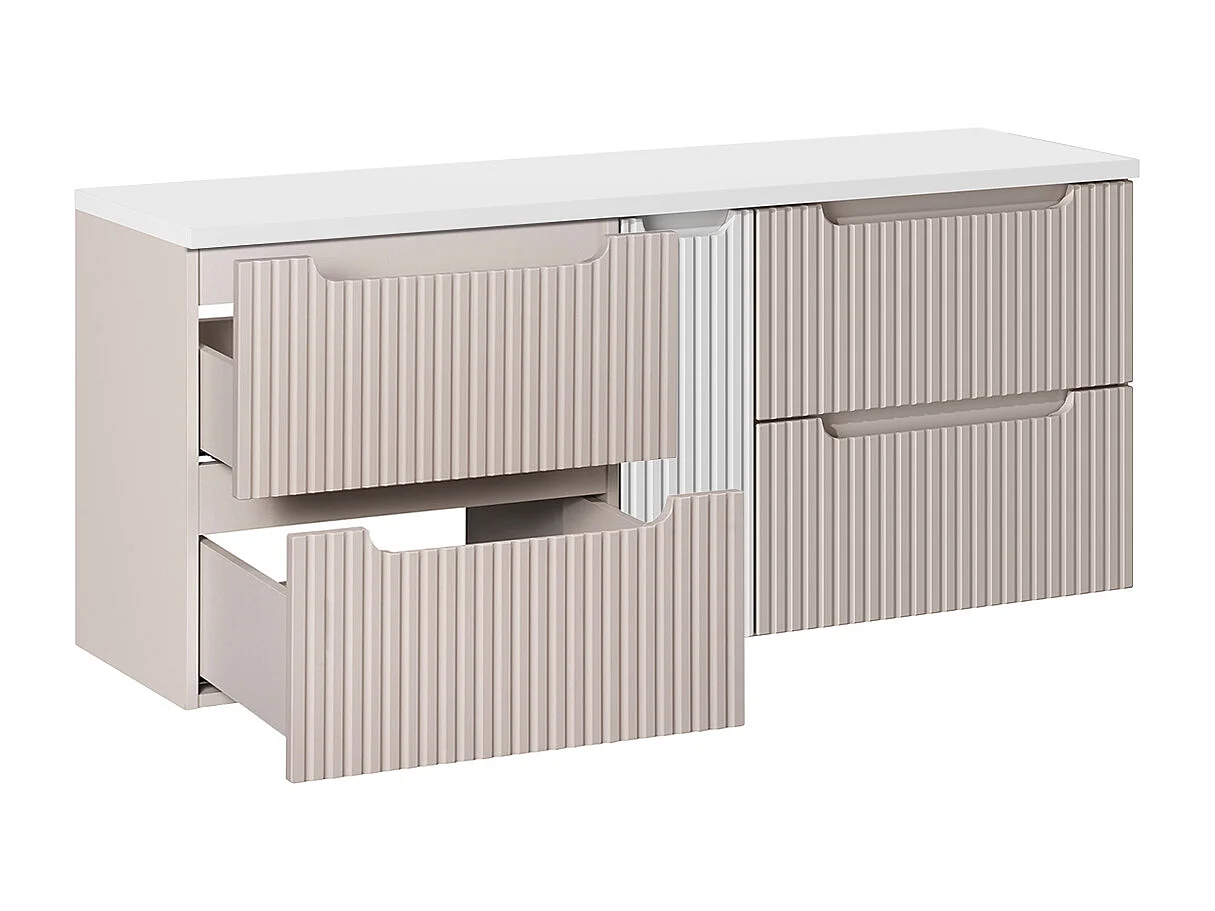Wastafelonderbouw 140cm 4 lades Riva Cashmere en Wit badmeubel
