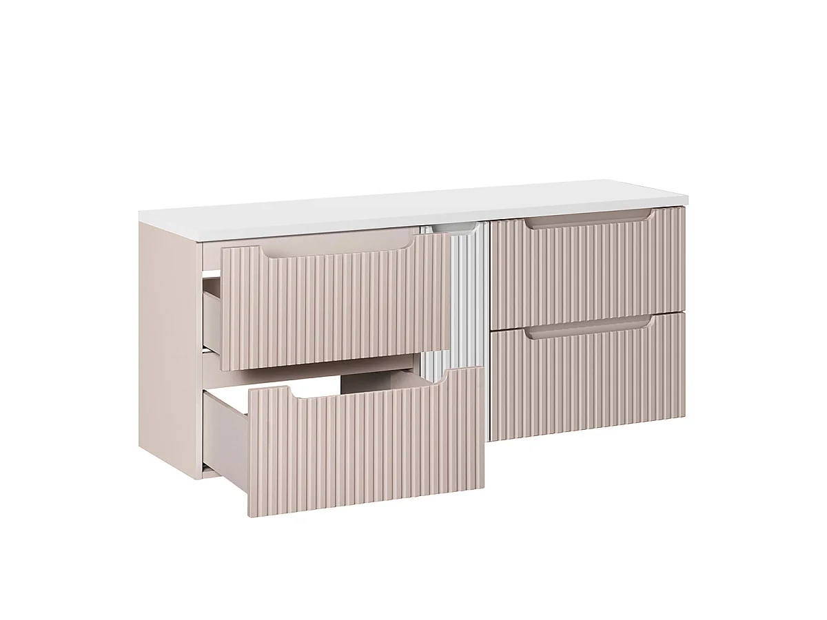 Meuble sous-vasque 140cm 4 tiroirs plan de toilette Riva Cachemire et Blanc