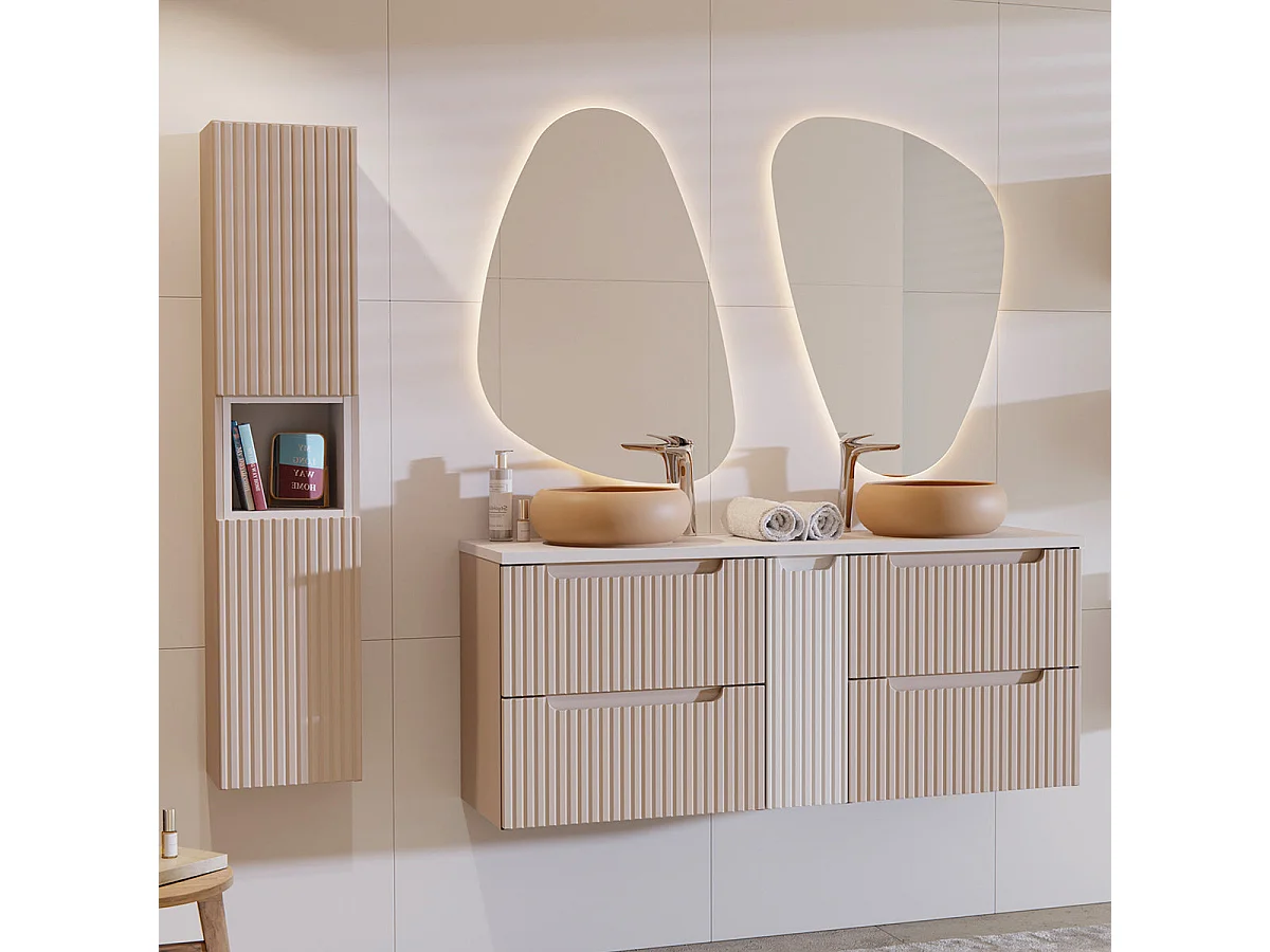 Meuble sous-vasque 140cm 4 tiroirs plan de toilette Riva Cachemire et Blanc