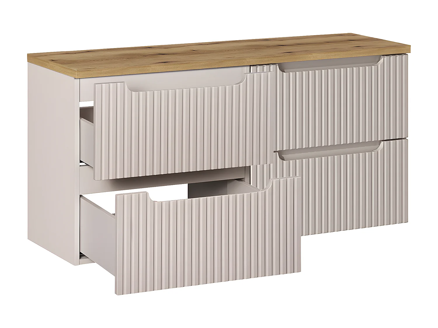 Wastafelonderbouw 120cm 4 lades Riva Cashmere en Wood wastafelonderbouw
