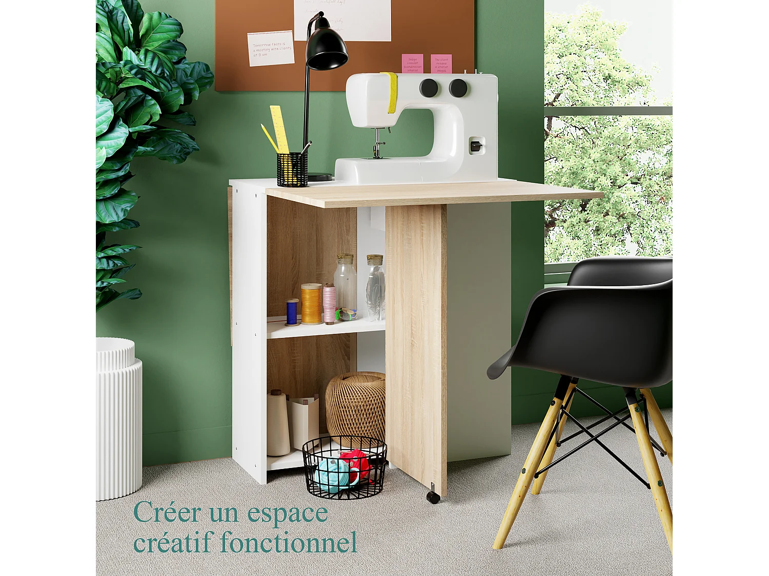 CASABEL – Table à Manger Pliable avec tiroir et étagères - Gain de Place pour Salle à manger, Cuisine - Rangement Central Blanc et Plateau Bois Clair