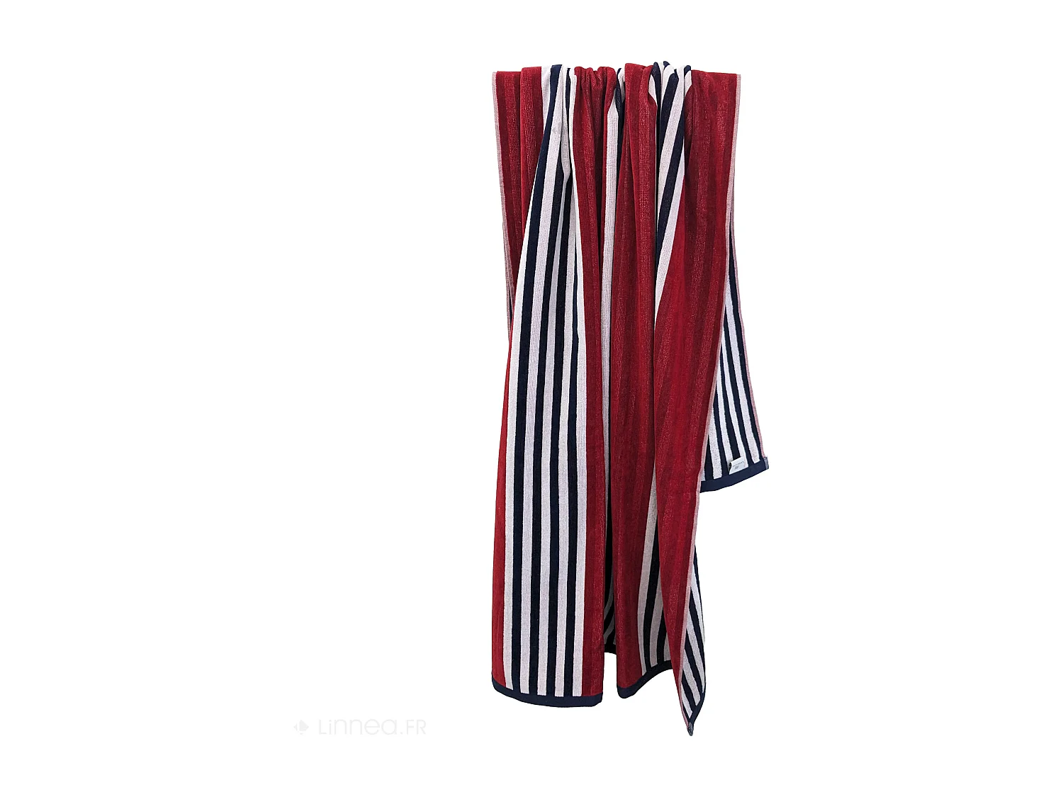 Drap de plage 100x180 cm en velours de coton MEZZOGIORNO rouge à rayures
