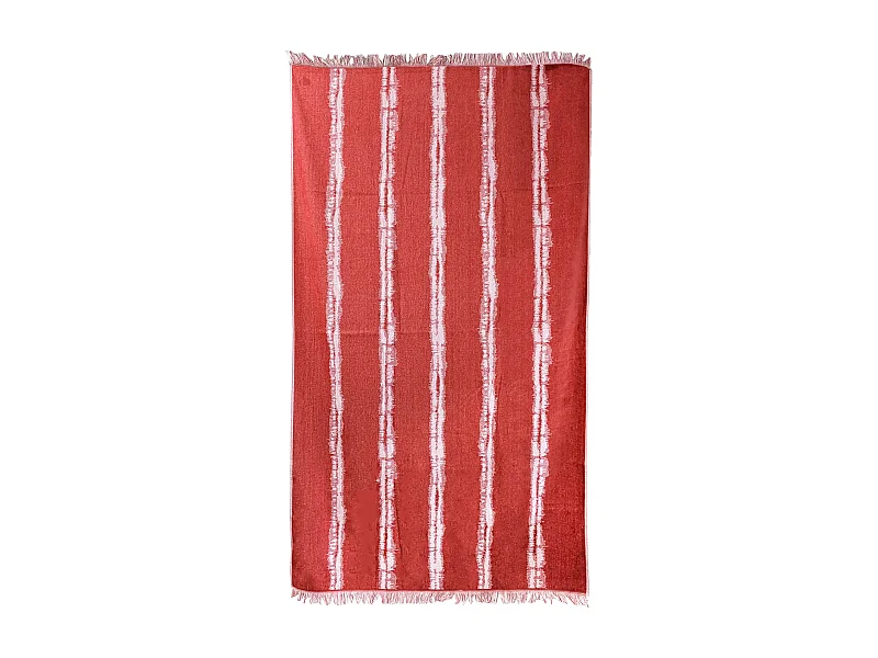Drap de plage 100x180 cm en velours de coton ZANNONE rouge à rayures