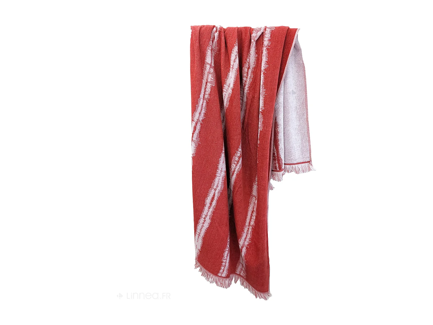 Drap de plage 100x180 cm en velours de coton ZANNONE rouge à rayures